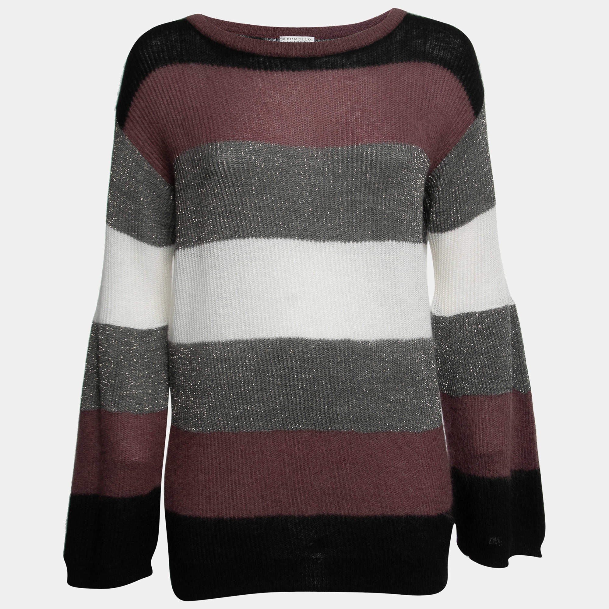 Brunello Cucinelli Multicolor Metallic Striped Pattern Knit Sweater M