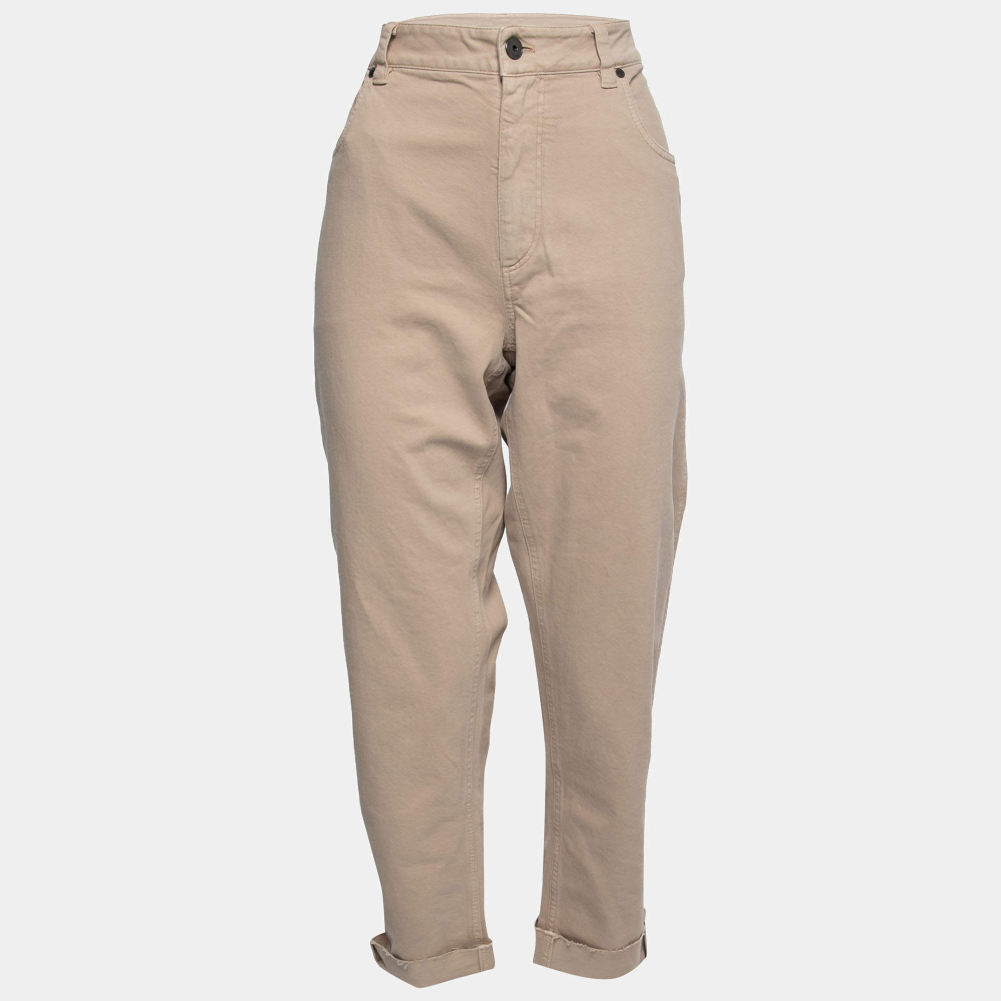 Pre Owned Brunello Cucinelli Beige Cotton Bead Trim Detail Trousers XL