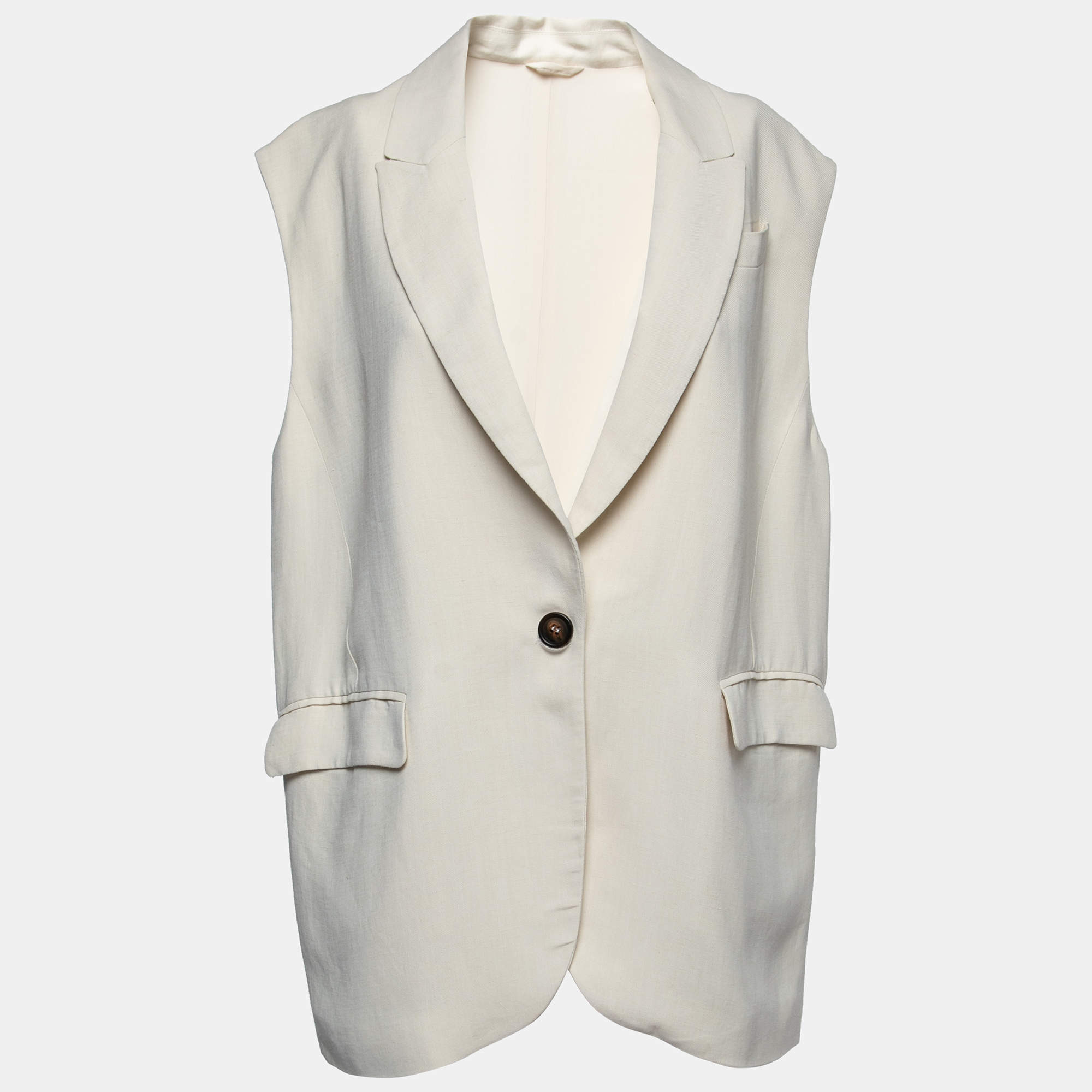 Pre Owned Brunello Cucinelli Cream Canvas Oversized Jacket Vest M