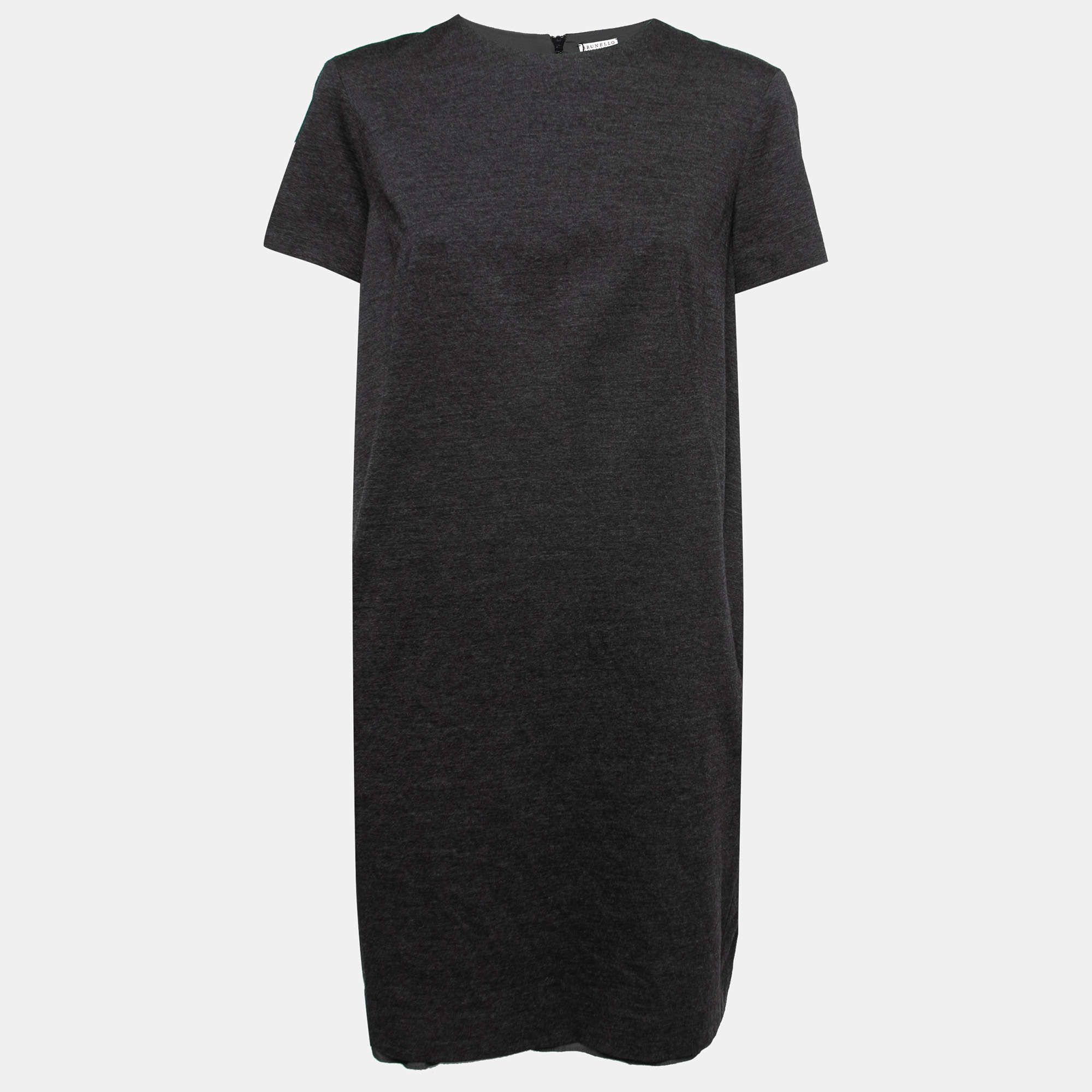 Pre Owned Brunello Cucinelli Grey Mélange Knit T-Shirt Dress L