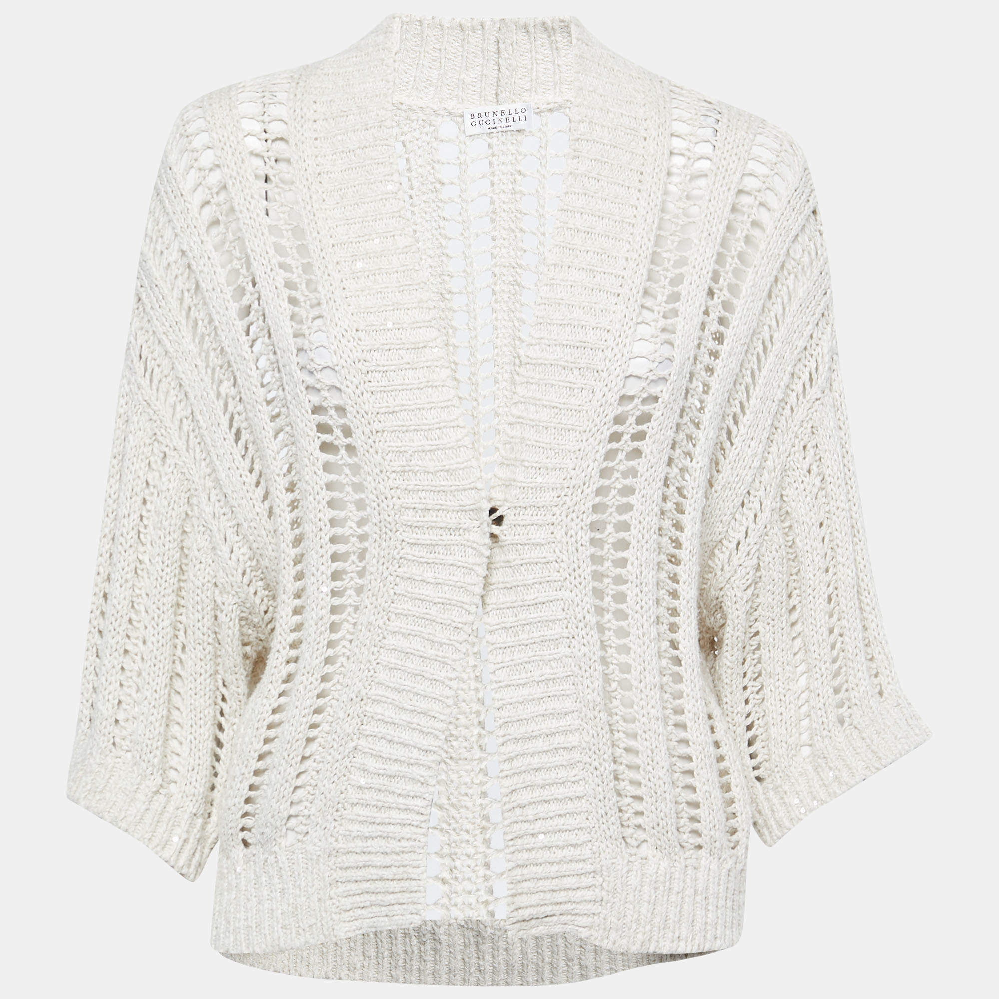 Pre Owned Brunello Cucinelli White & Cotton Knit Cardigan S