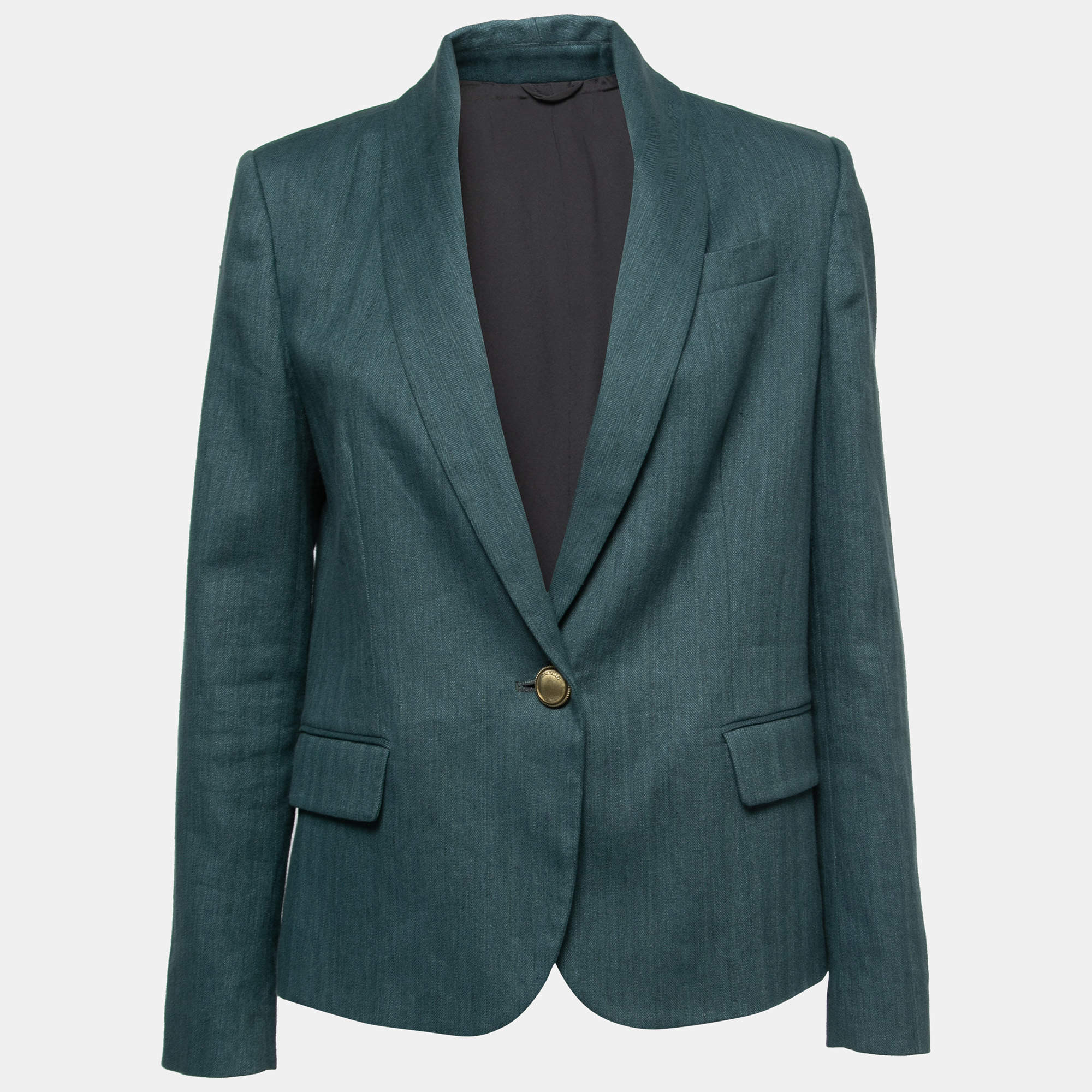 Brunello Cucinelli Green Cotton & Linen Shawl Collar Blazer M