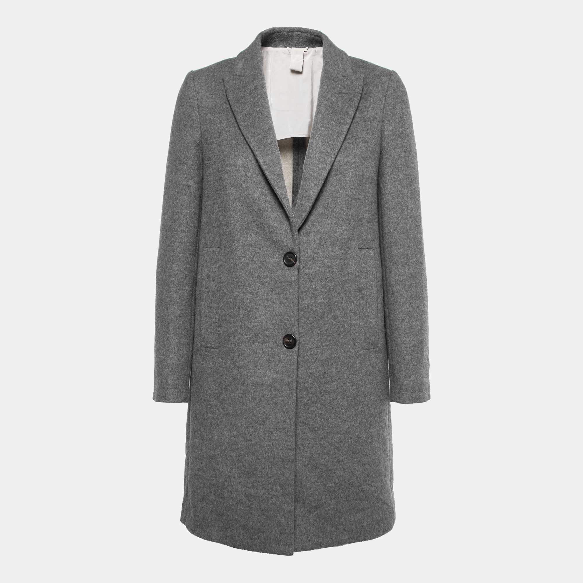 Brunello Cucinelli Grey Wool Single-Breasted Coat S