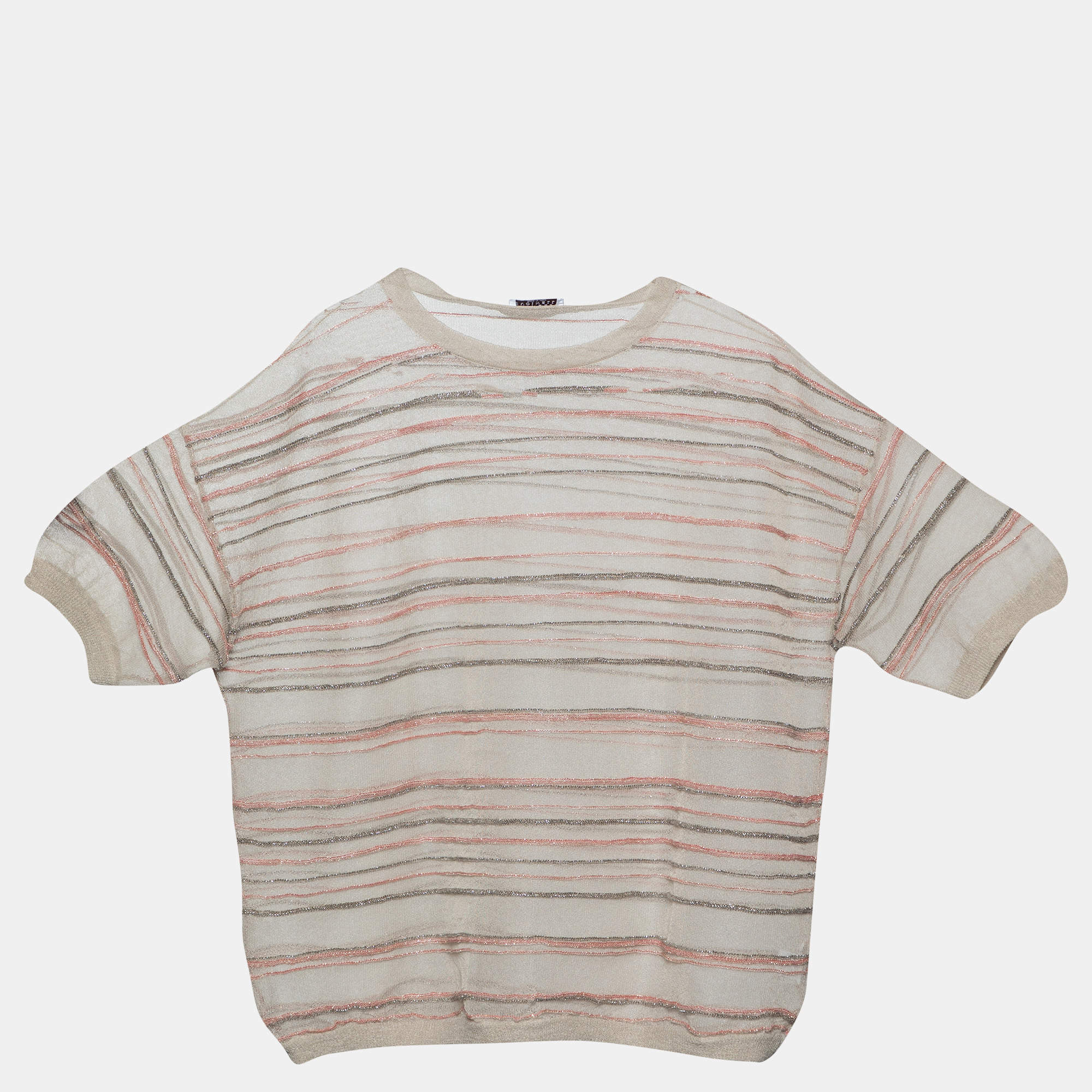 Brunello Cucinelli Beige Lurex Cotton Knit Top XL
