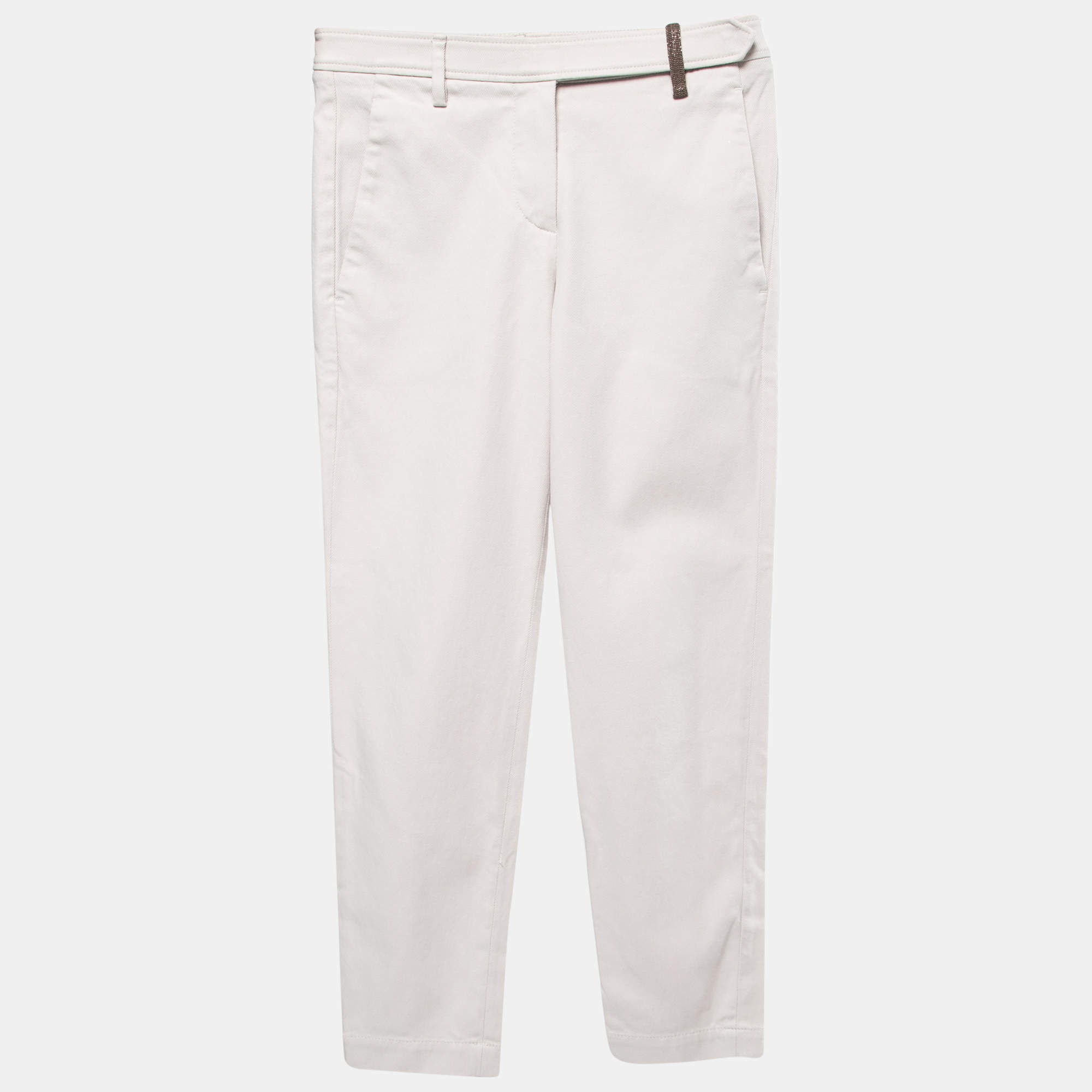 Pre Owned Brunello Cucinelli Off White Cotton Trousers S