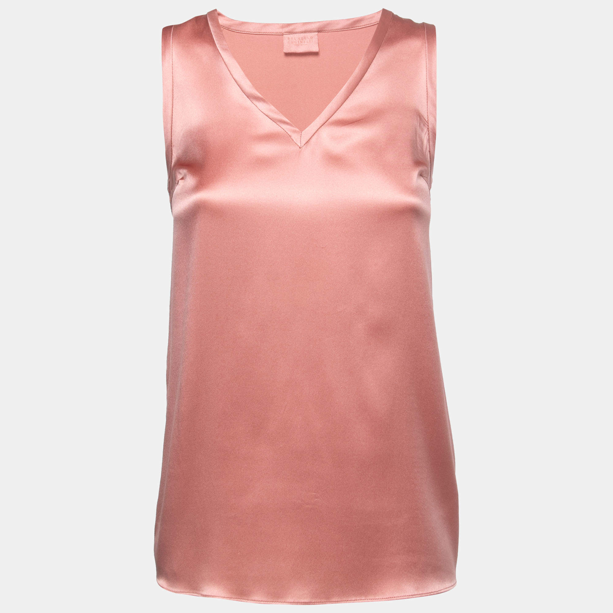Brunello Cucinelli Pink Silk V-Neck Tank Top XXS