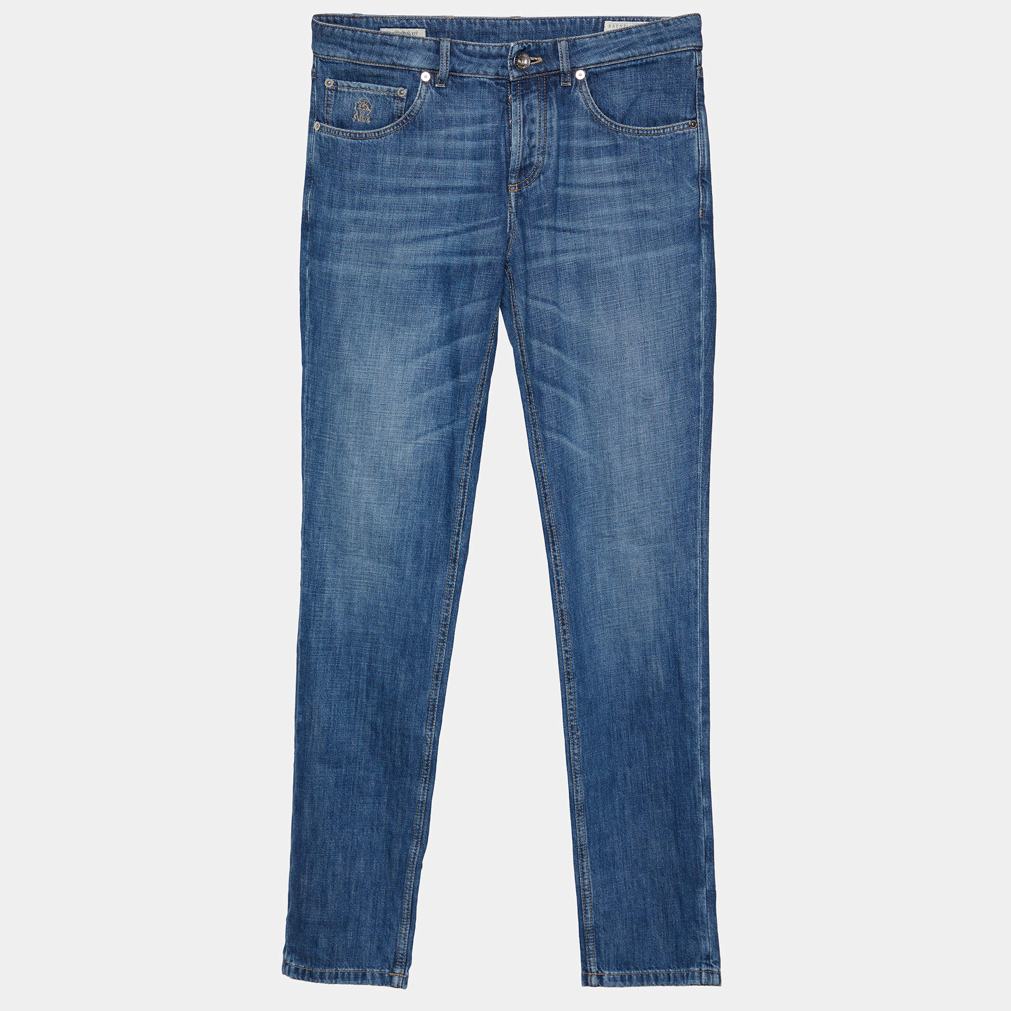 Pre Owned Brunello Cucinelli Blue Denim Traditional Fit Jeans M Waist 32"