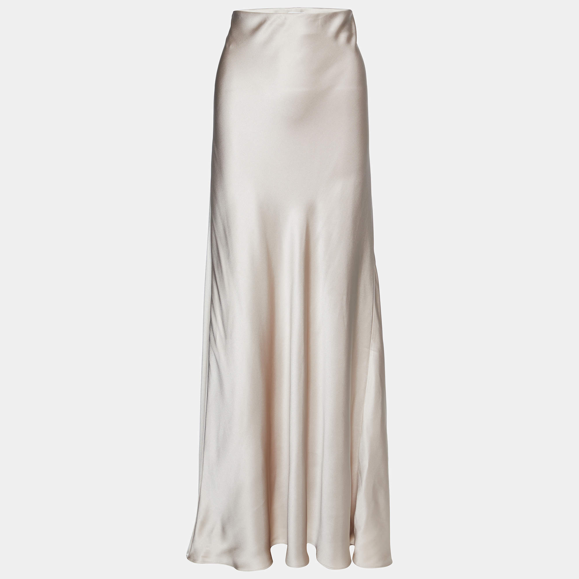 Brunello Cucinelli Beige Silk Satin High Waist Maxi Skirt M
