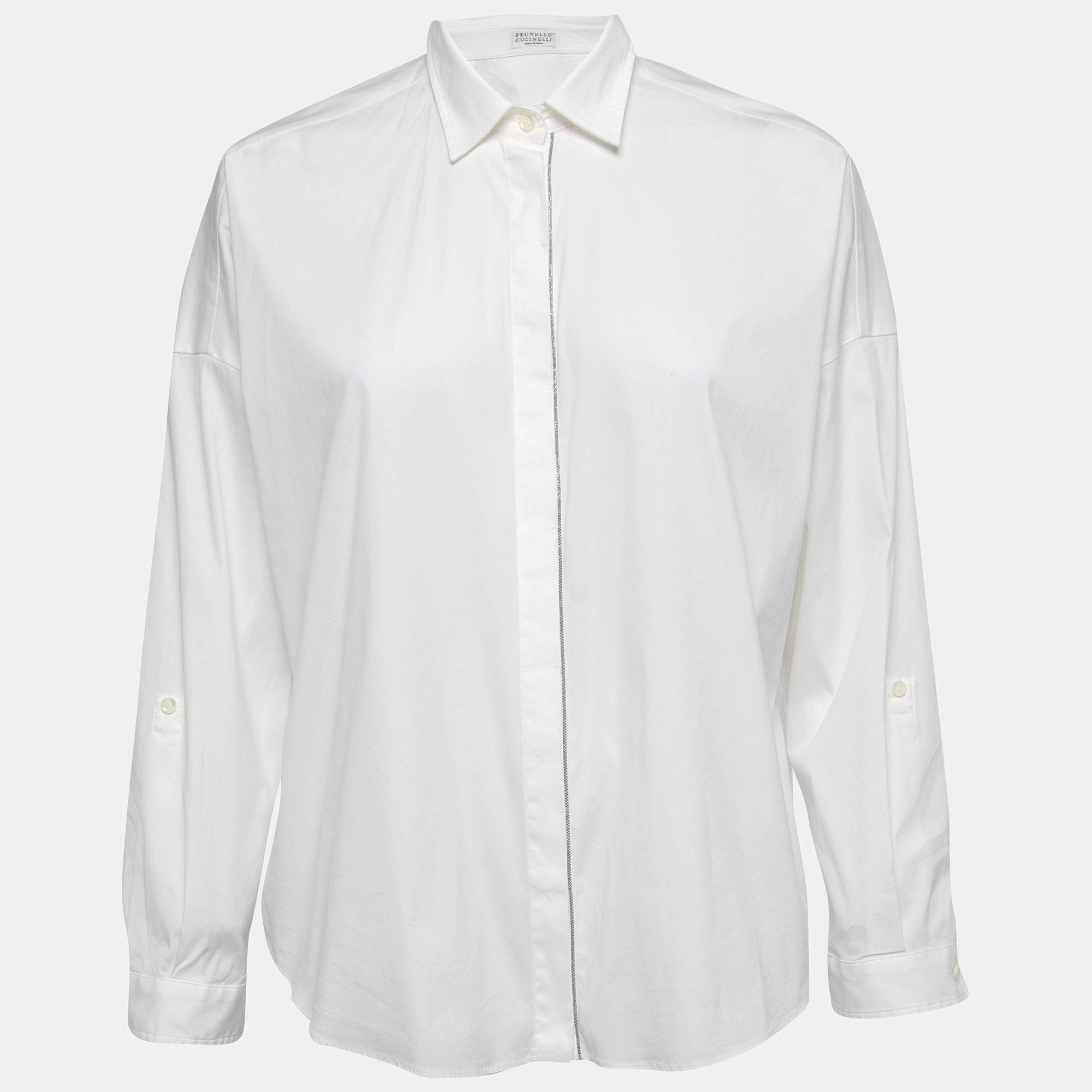 Pre Owned Brunello Cucinelli White Cotton Button Front Shirt S
