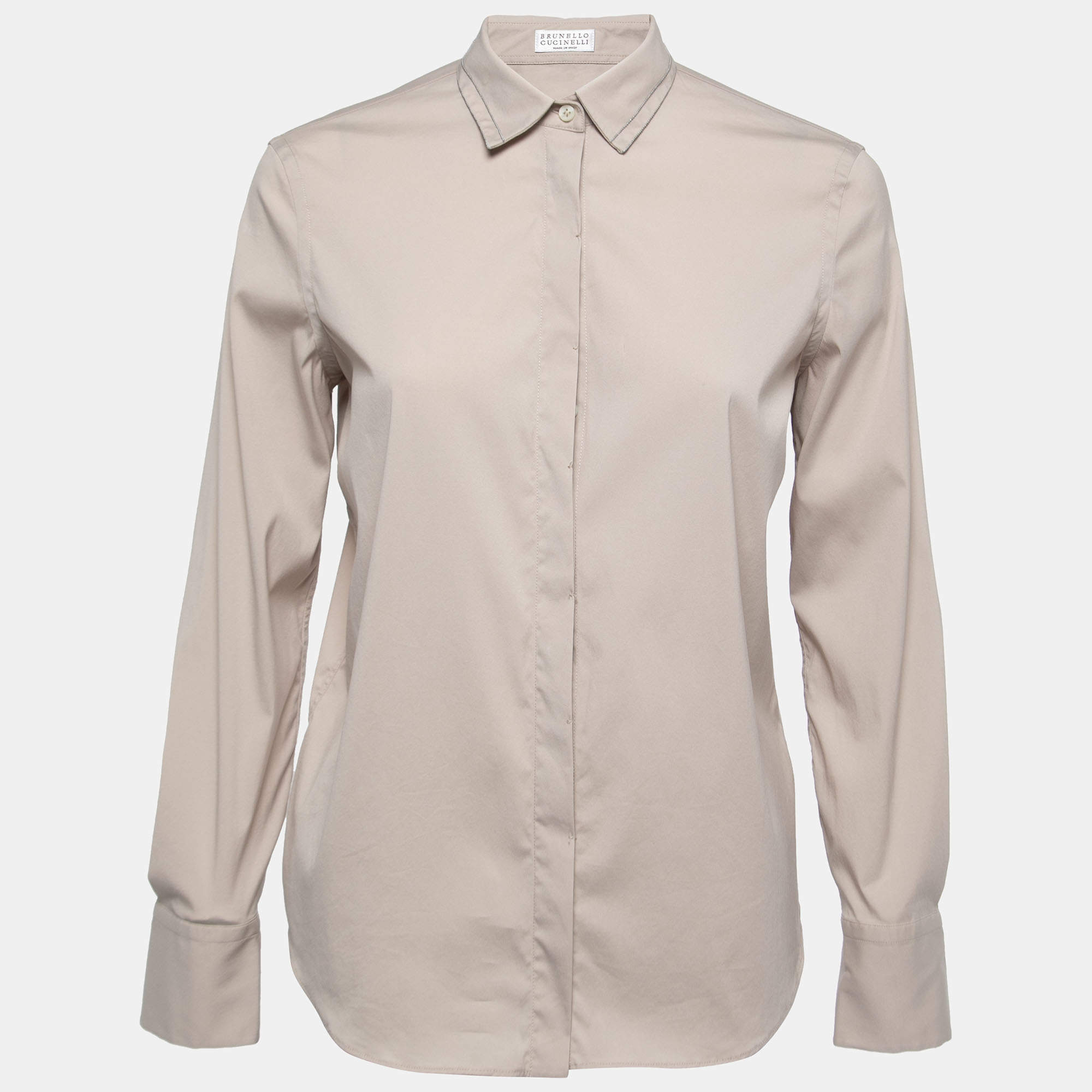 Pre Owned Brunello Cucinelli Beige Cotton Stretch Button Front Shirt XS