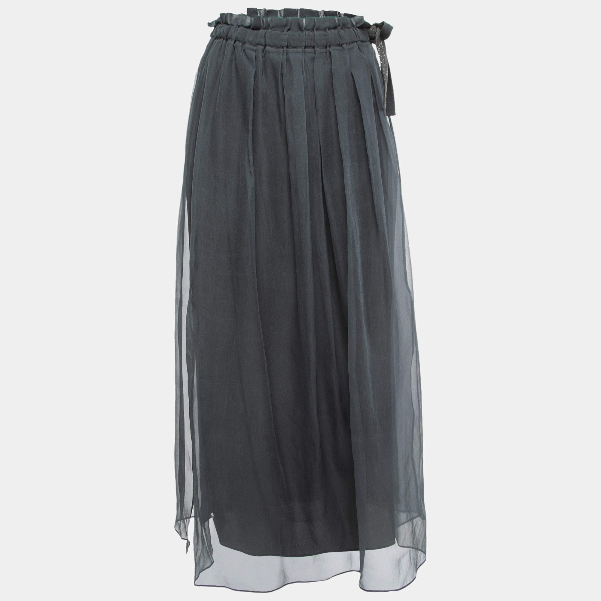 Brunello Cucinelli Grey Silk Midi Skirt S