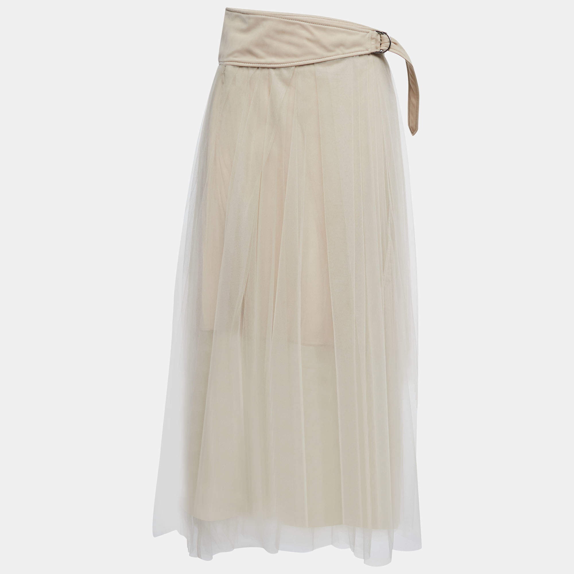 Pre Owned Brunello Cucinelli Pale Pink Tulle Midi Skirt S