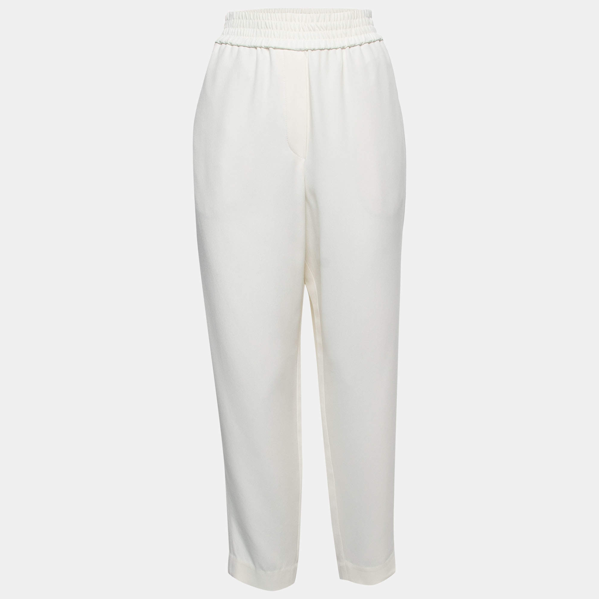 Brunello Cucinelli White Crepe High Waist Tailored Pants M