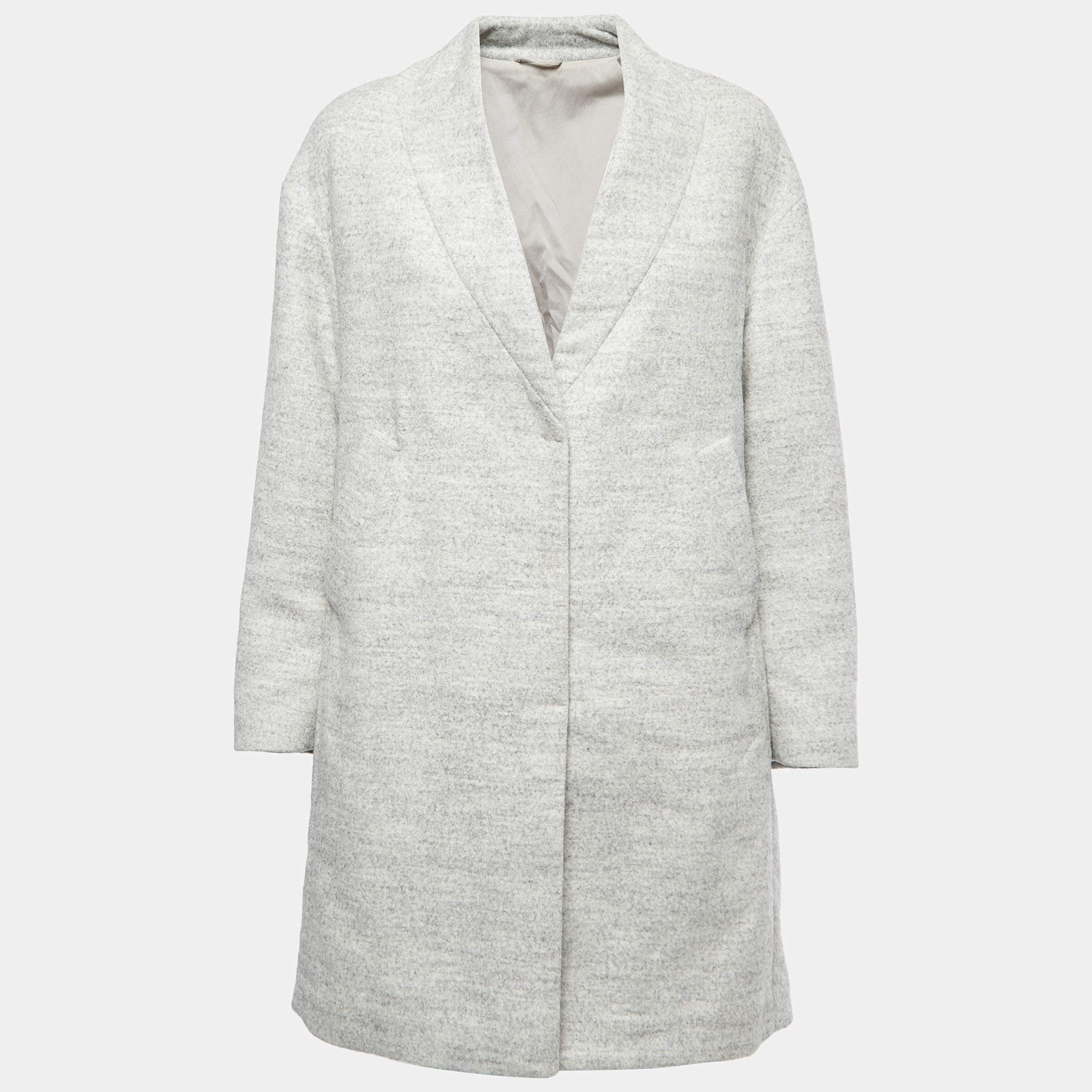 Pre Owned Brunello Cucinelli Grey Alpaca Mid-Length Coat M