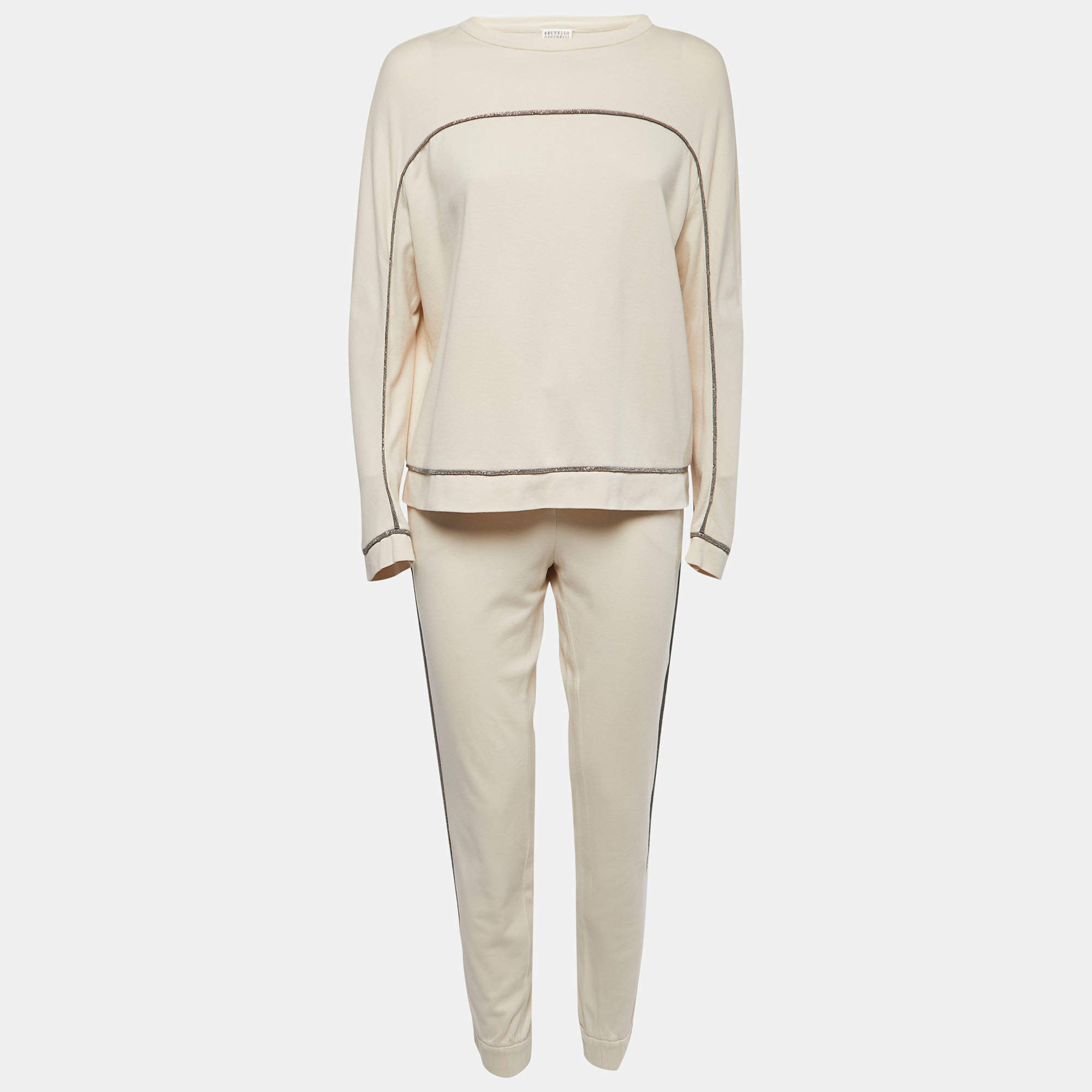 Brunello Cucinelli Cream Stretch Cotton Top & Joggers Set M
