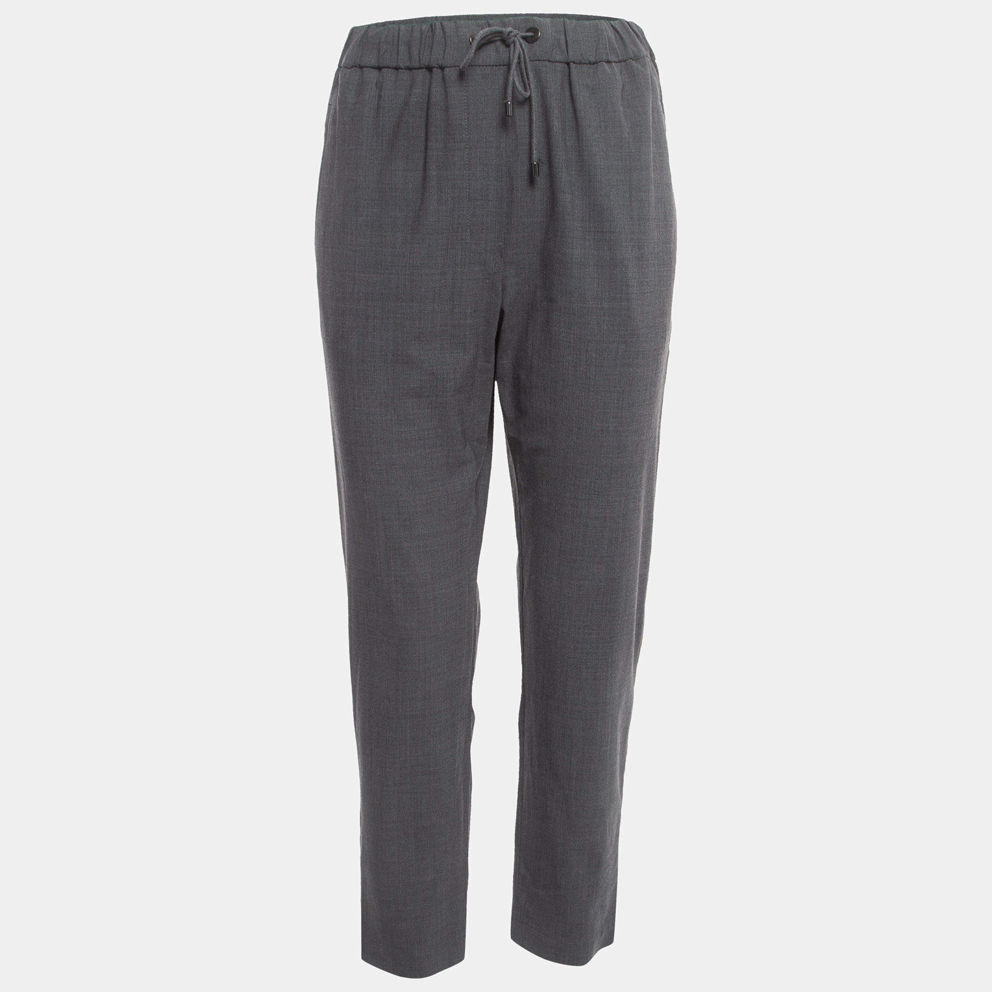 Brunello Cucinelli Grey Wool Blend Side Stripe Detailed Drawstring Trousers M