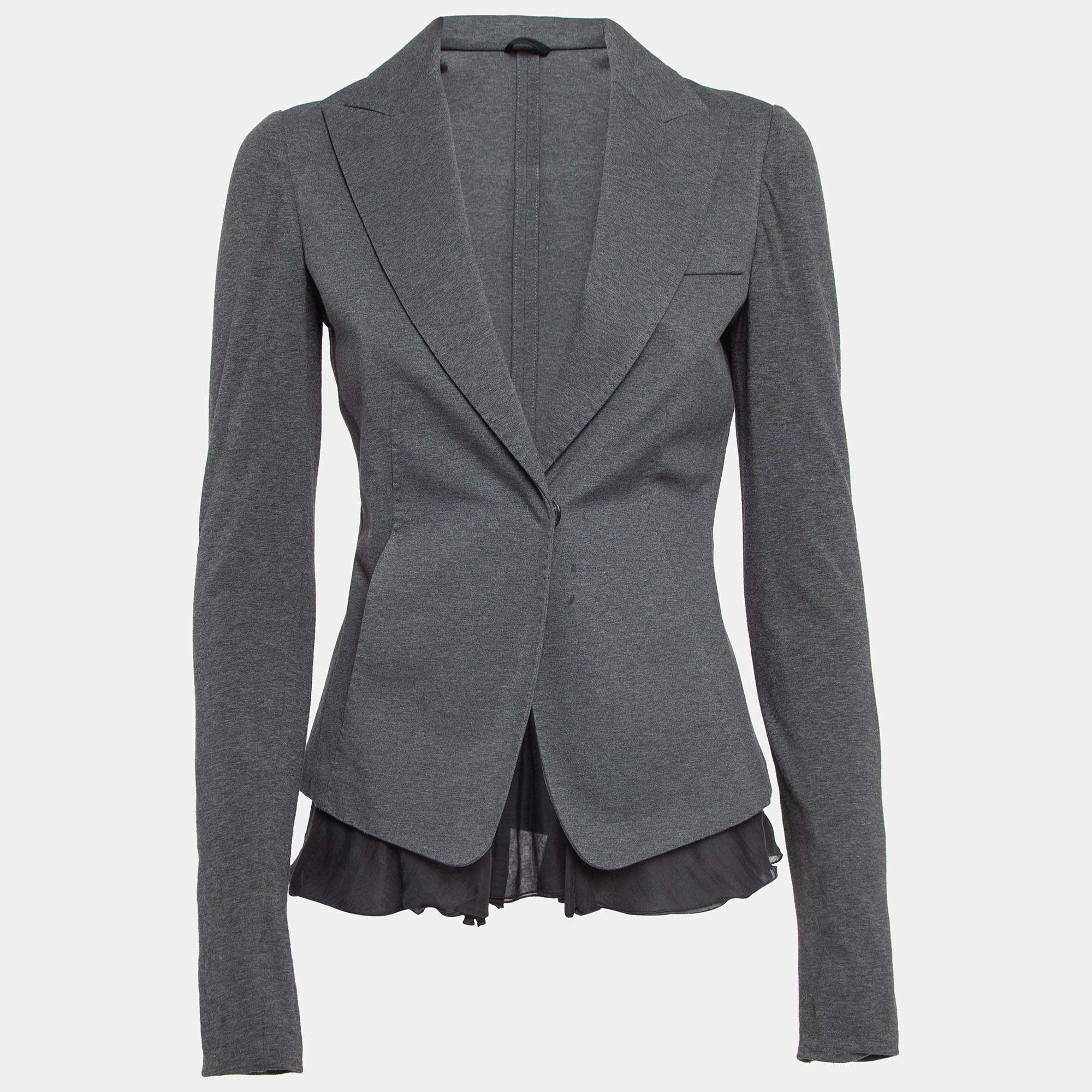 Pre Owned Brunello Cucinelli Grey Knit Flared Blazer XS