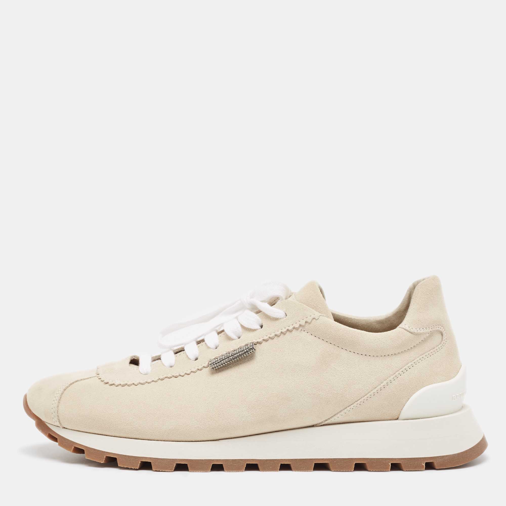 Pre Owned Brunello Cucinelli Grey Suede Lace Up Sneakers Size 40