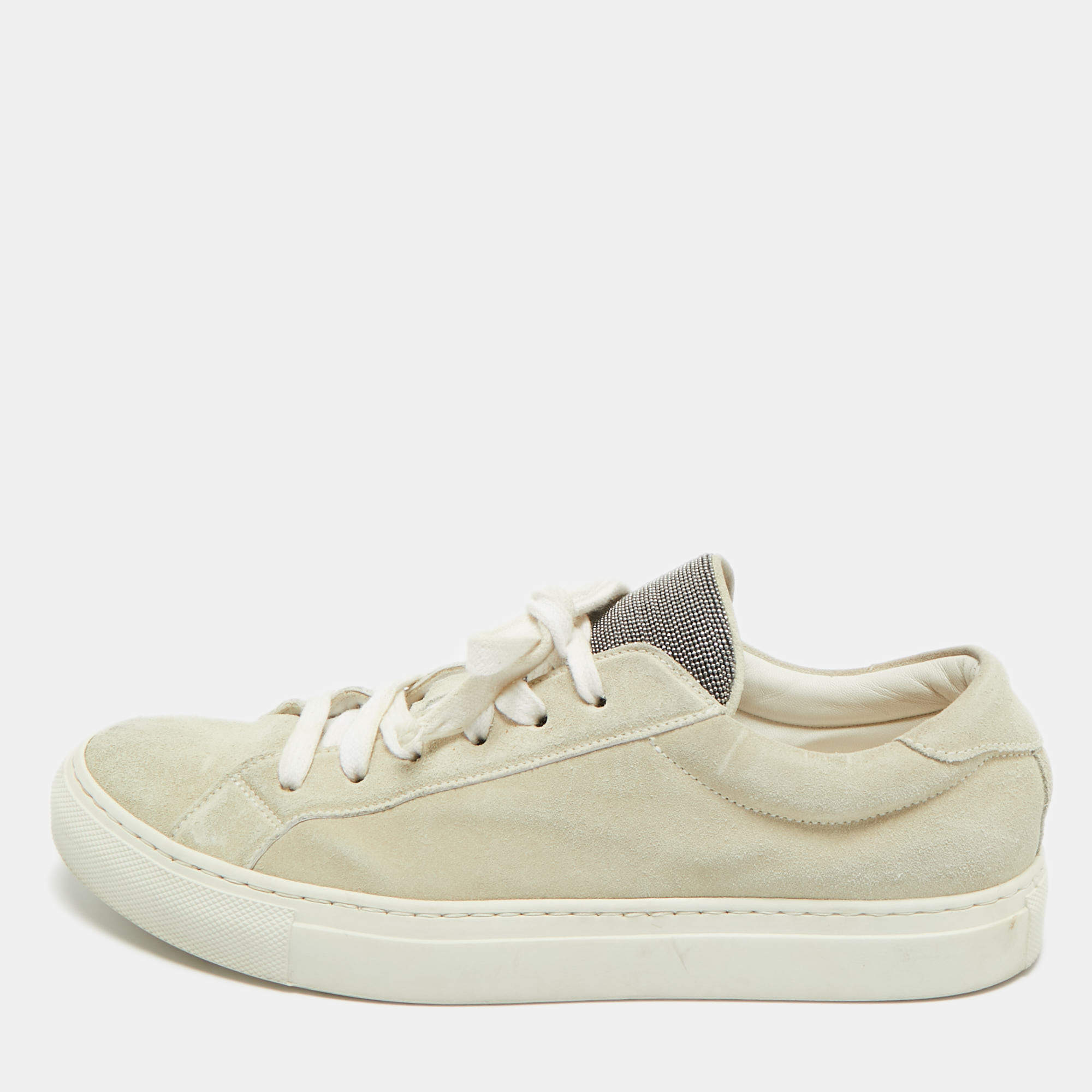 Pre Owned Brunello Cucinelli Grey Suede Low Top Sneakers Size 40