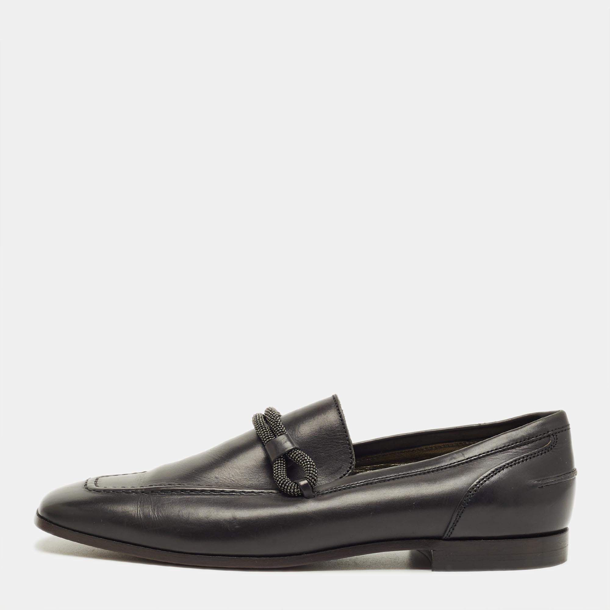 Pre Owned Brunello Cucinelli Black Leather Loafers Size 37