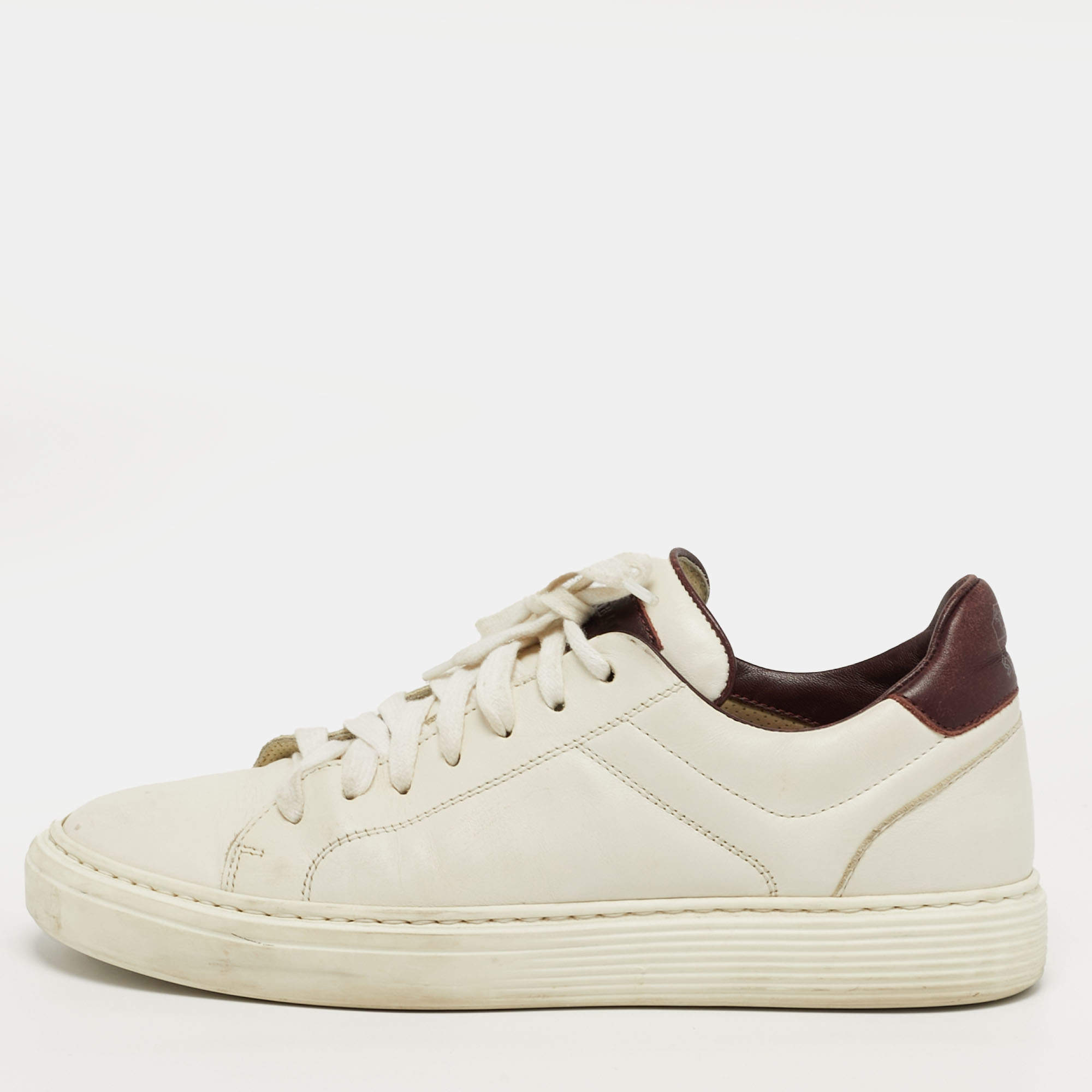 Pre Owned Brunello Cucinelli Size 40 Burgundy/White Leather Lace Up Sneakers