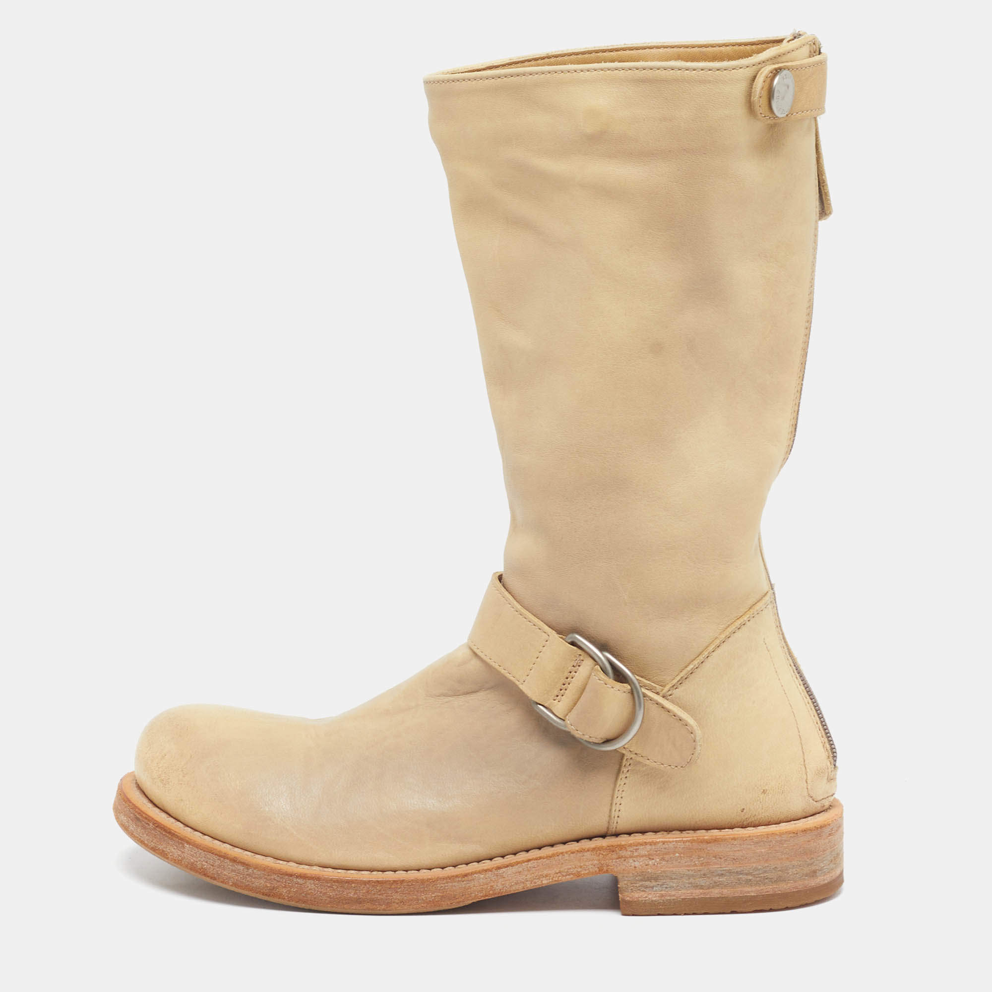 مملوكة مسبقًا Brunello Cucinelli Bike Size 35 Beige Leather Mid Calf Boots