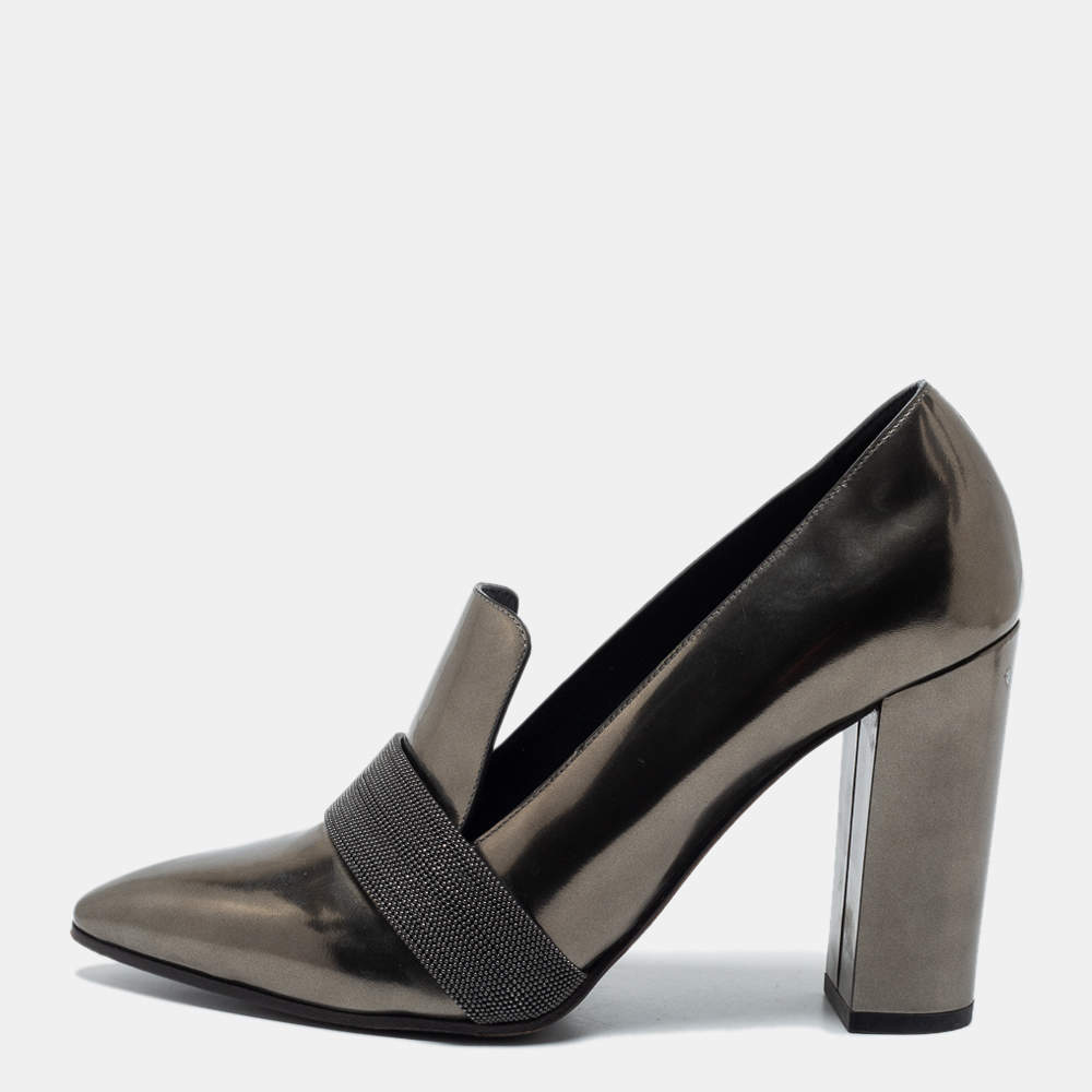 Brunello Cucinelli Metallic Patent Block Heel Pumps Size 39