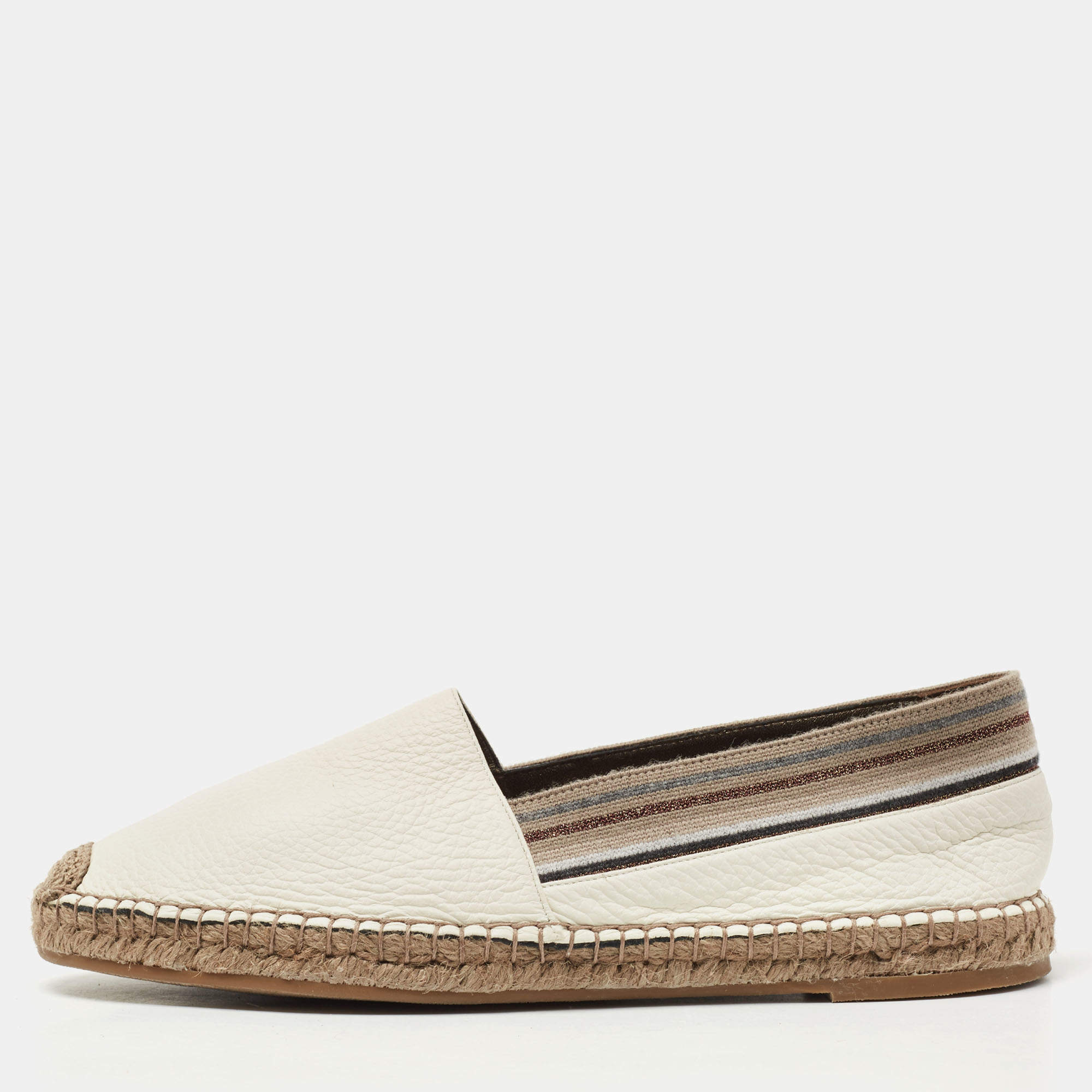 Pre Owned Brunello Cucinelli White Leather Slip On Espadrille Size 39