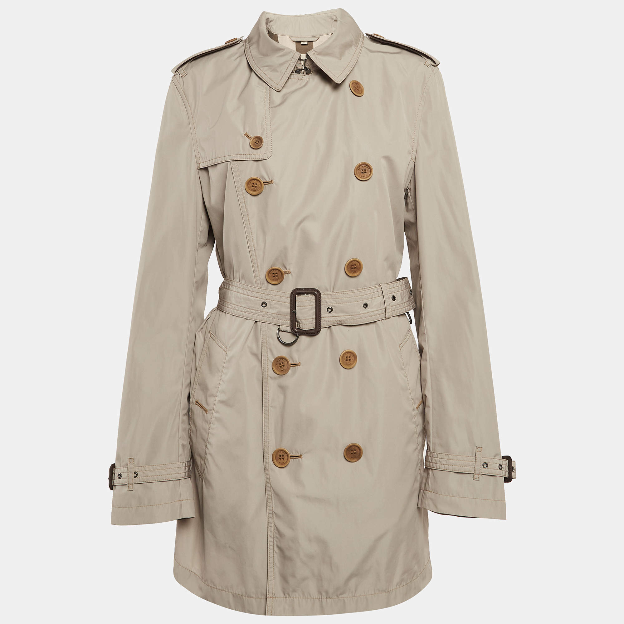 Pre Owned Burberry Brit Beige Synthetic Kensigton Belted Trench Coat M