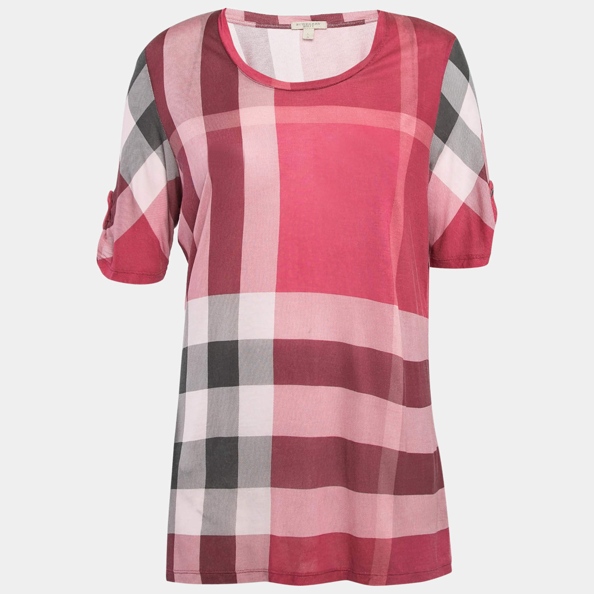 Burberry Brit Pink Plaid Modal Jersey Top L