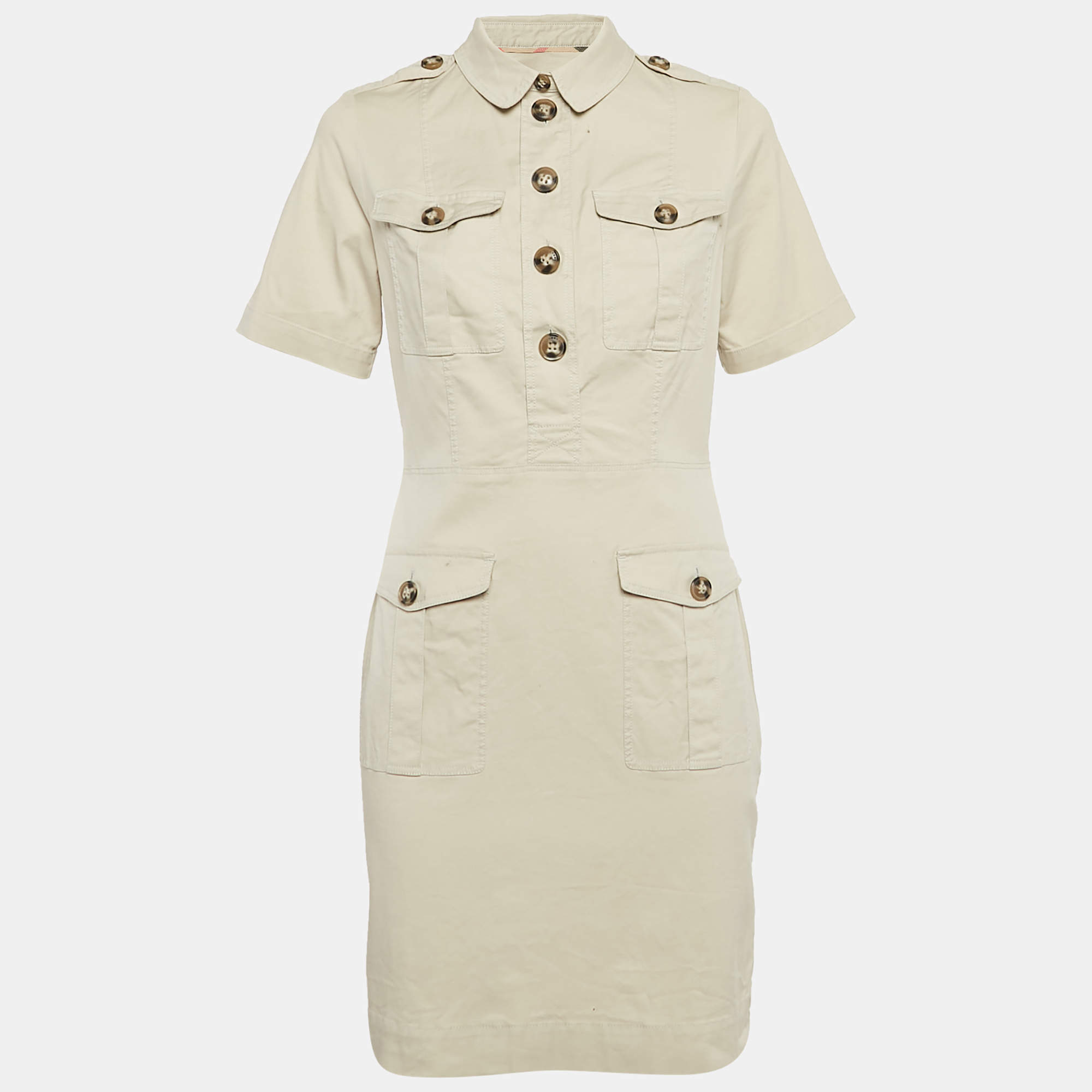 Pre Owned Burberry Brit Beige Cotton Utility Mini Dress M