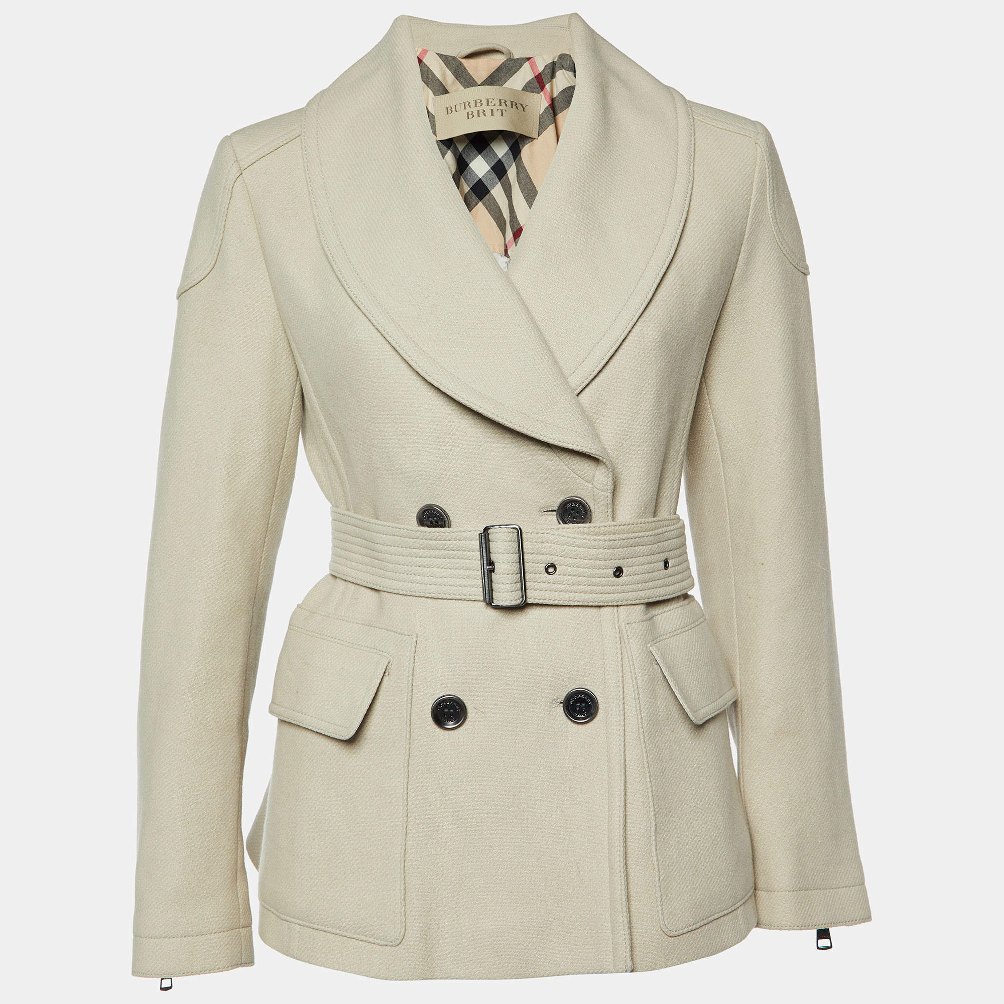 Burberry Brit Beige Wool Double Breasted Coat L