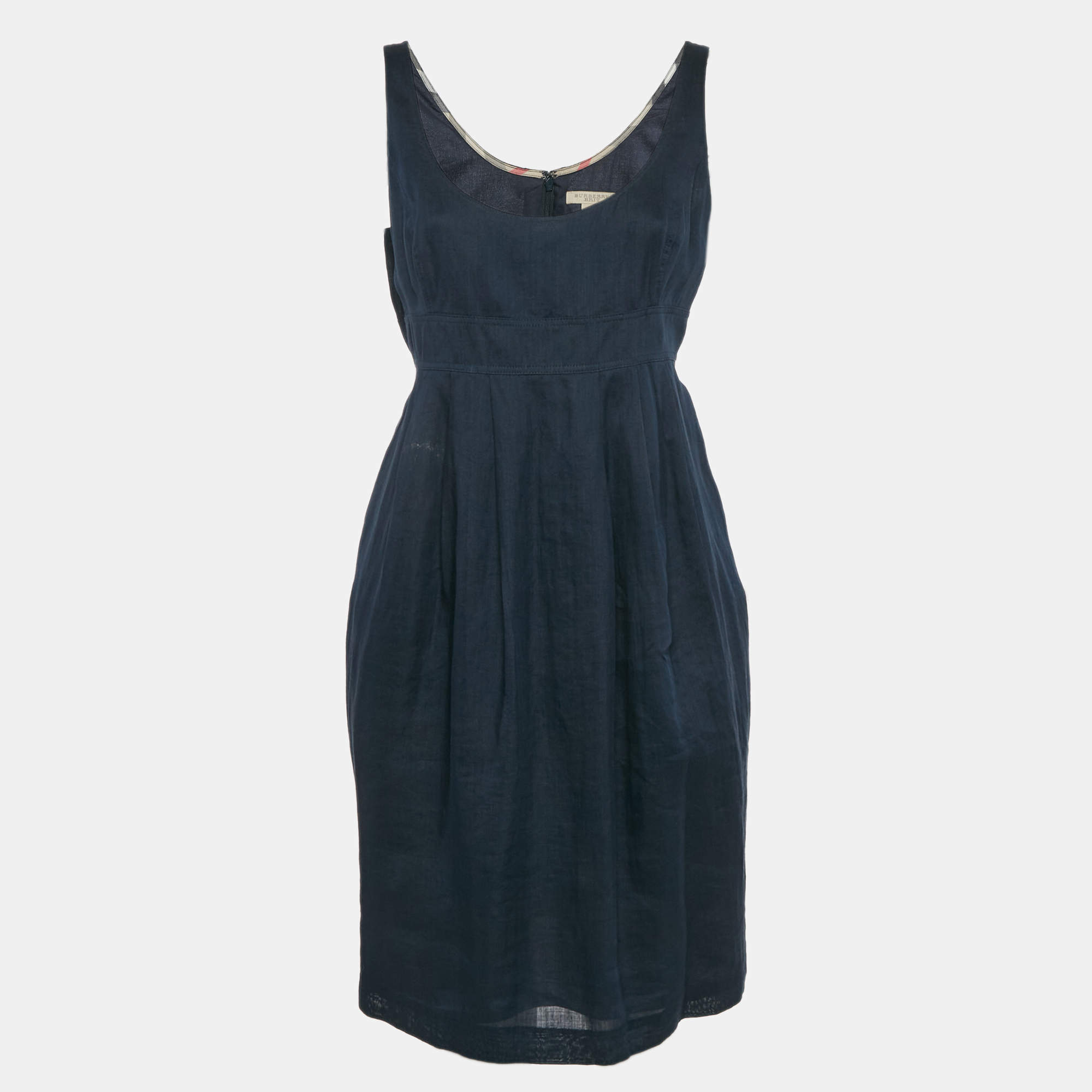 Burberry Brit Blue Ramie Pleated Short Dress M