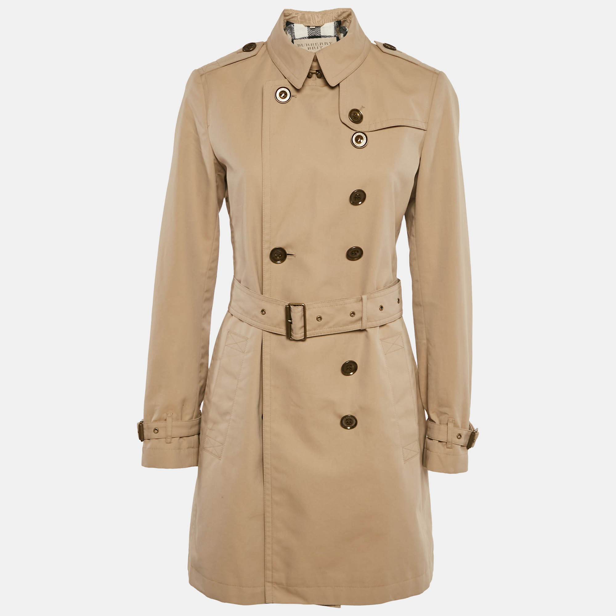 Pre Owned Burberry Brit Beige Cotton Double Breasted Trench Coat M
