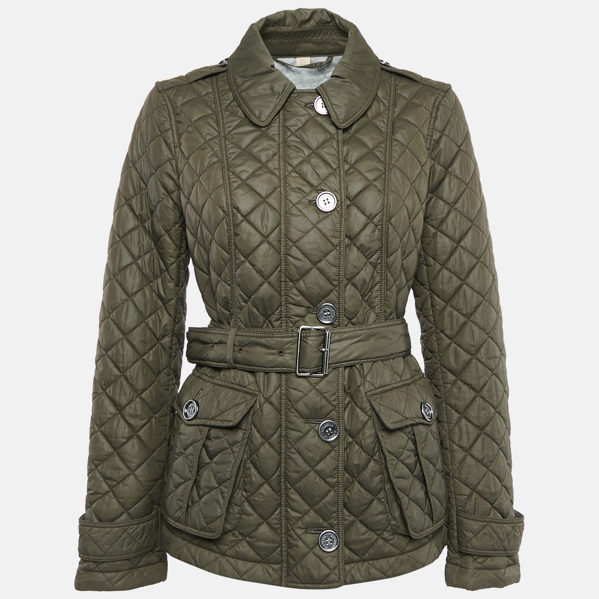 Pre Owned Burberry Brit Green Nylon Quilted Jacket M