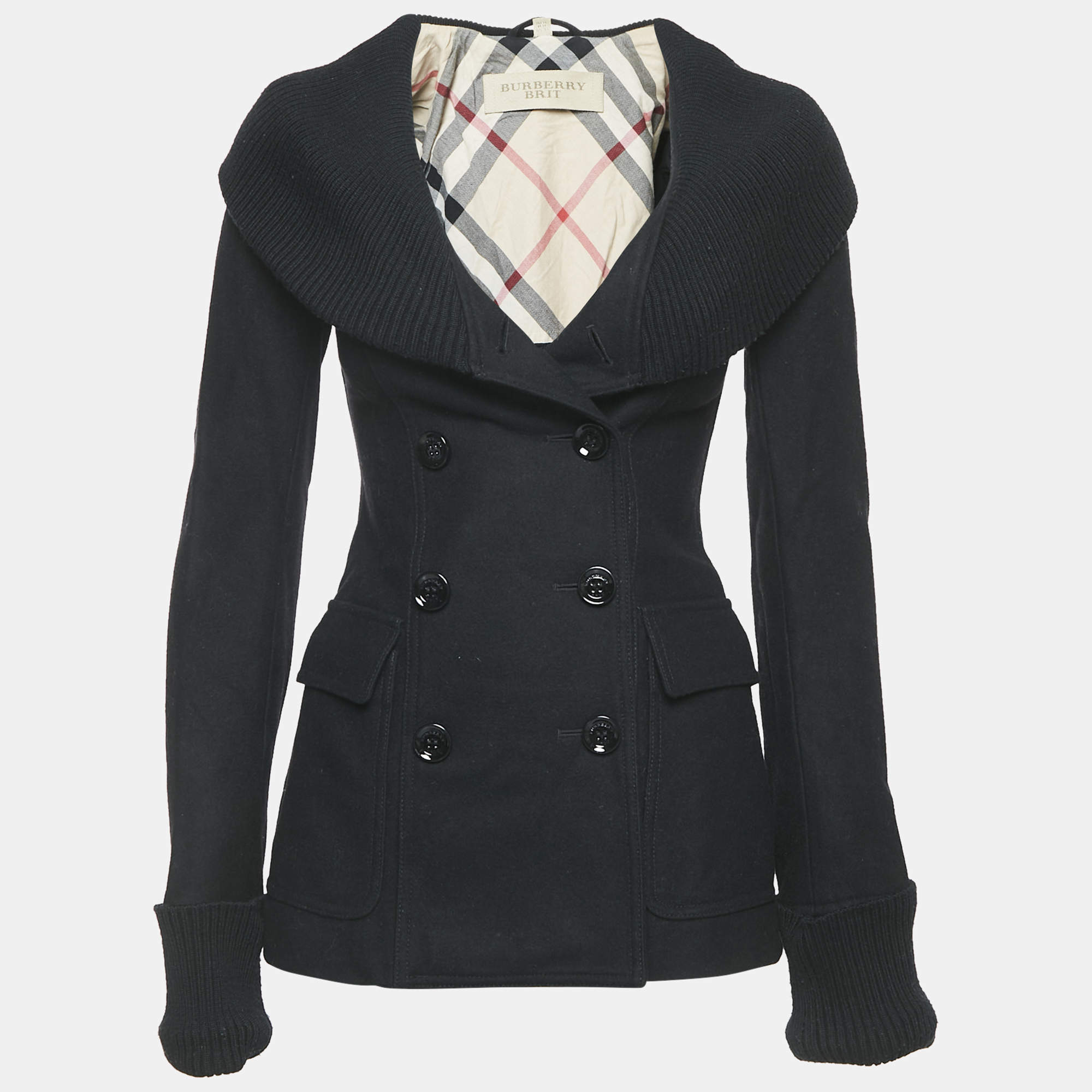 مملوكة مسبقًا Burberry Brit Black Wool Rib Collar Trim Jacket XS