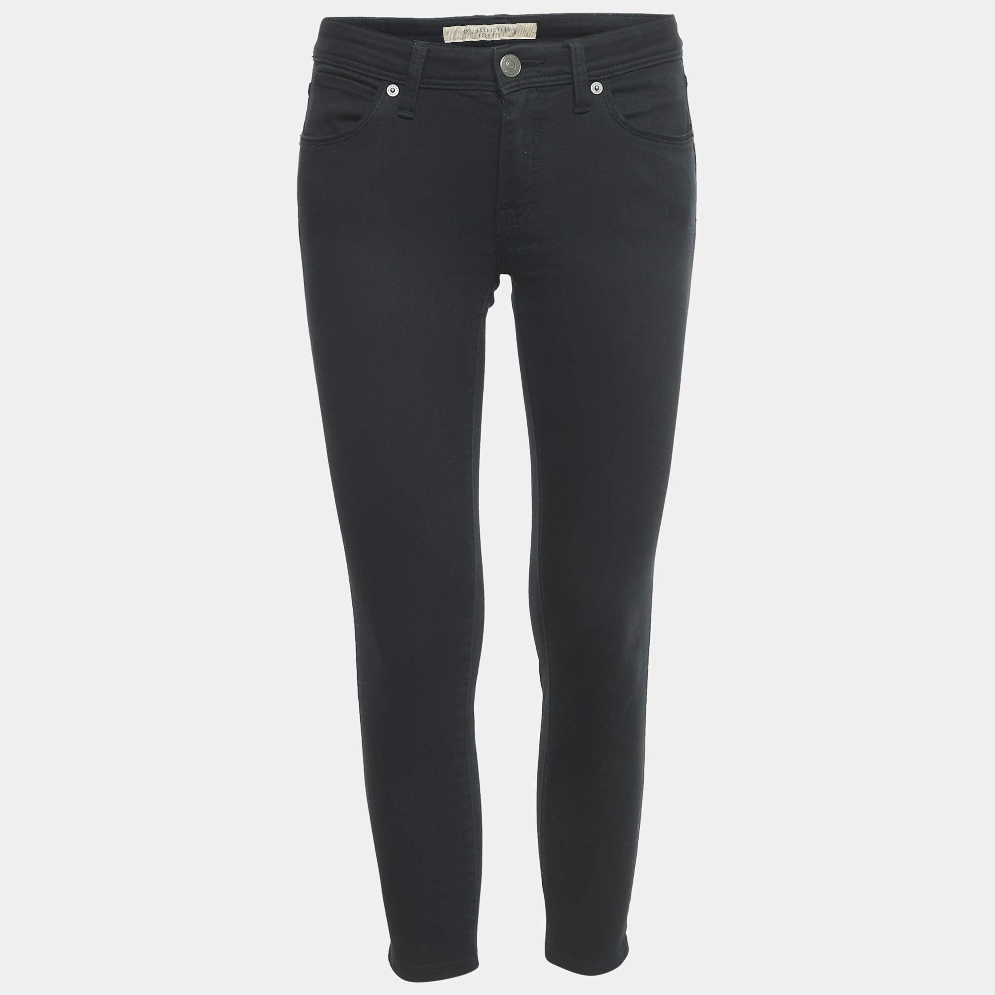 Pre Owned Burberry Brit Black Denim Skinny Cropped Jeans S Waist 27"