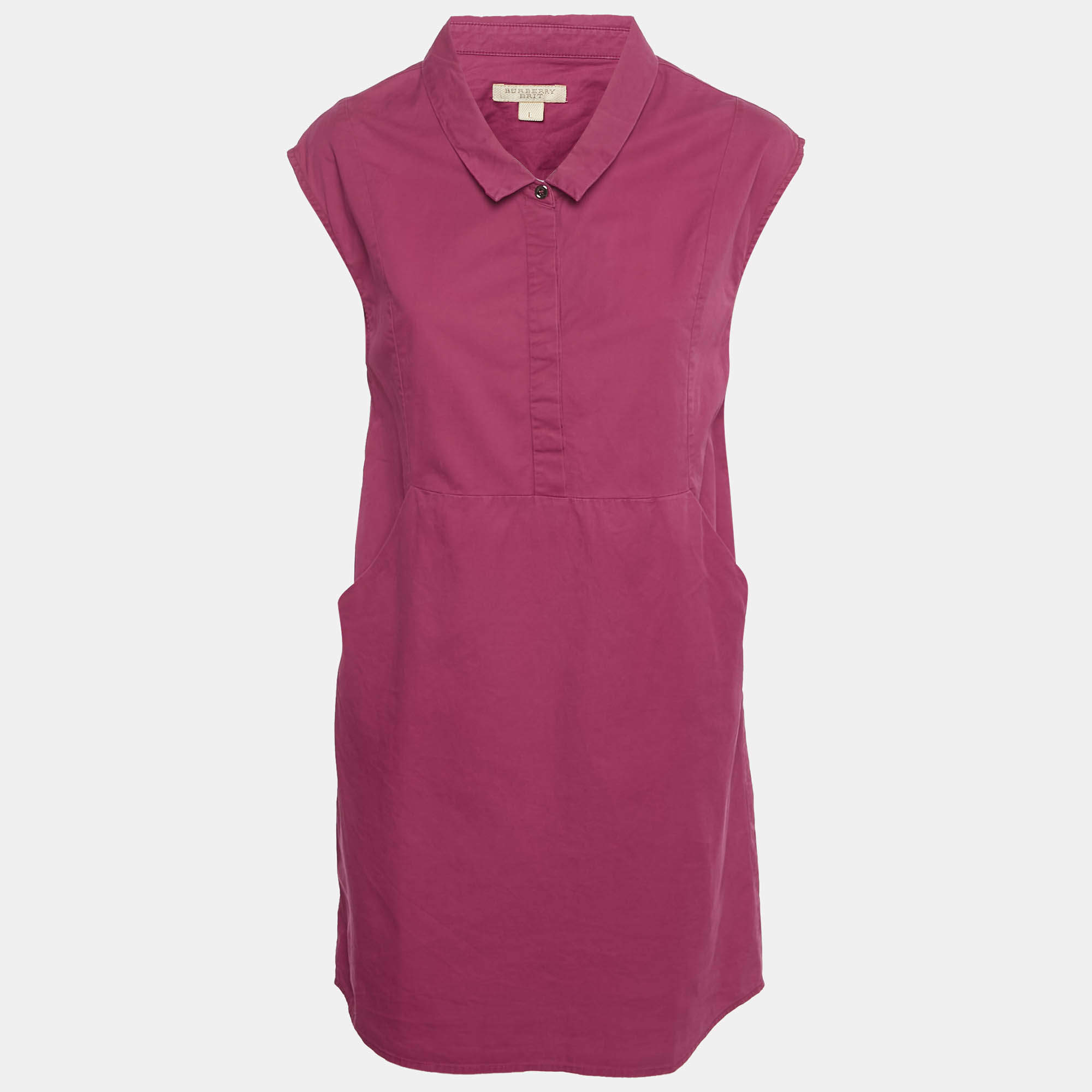 Pre Owned Burberry Brit Dark Pink Cotton Sleeveless Mini Dress L