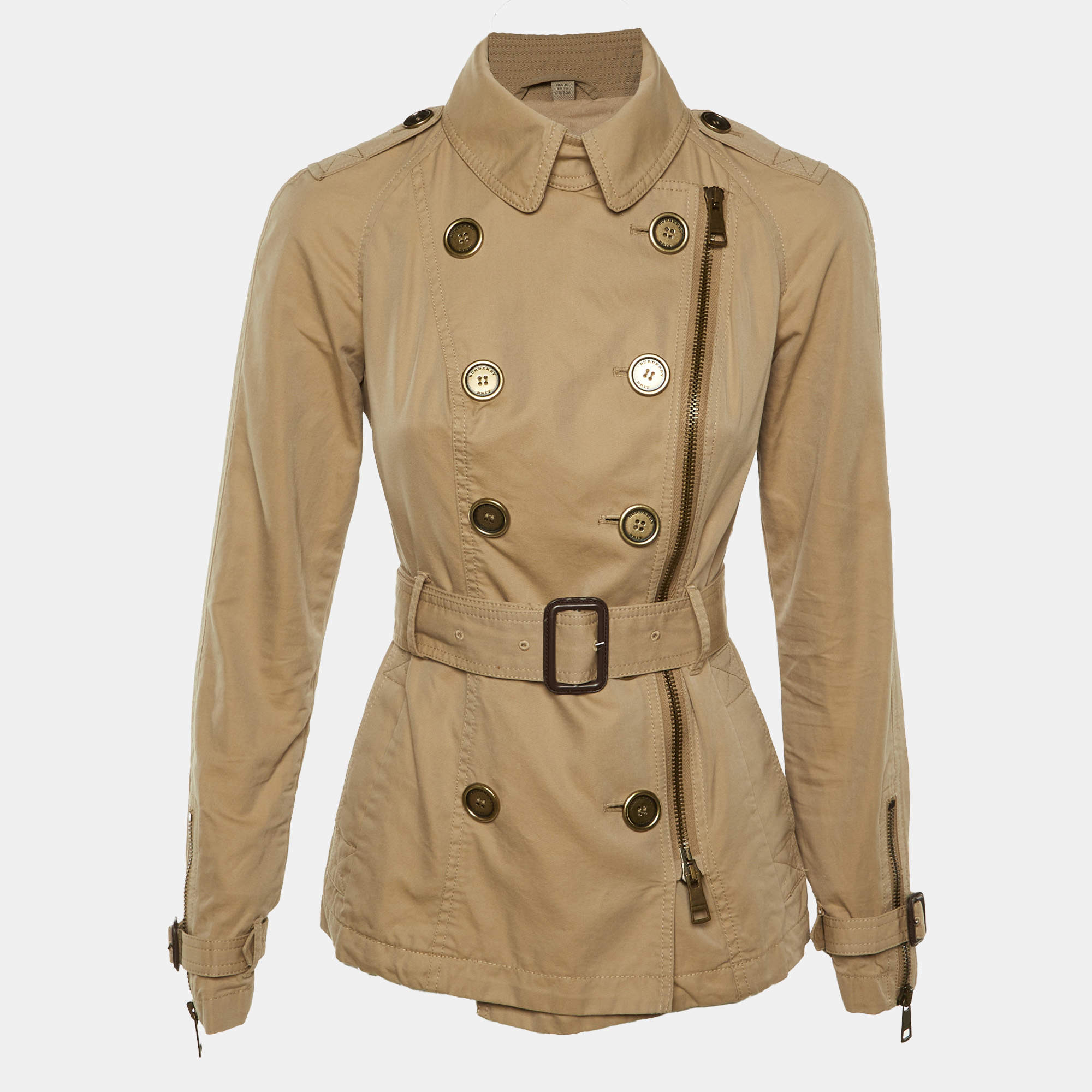 Pre Owned Burberry Brit Light Brown Cotton Belted Trench Jacket S