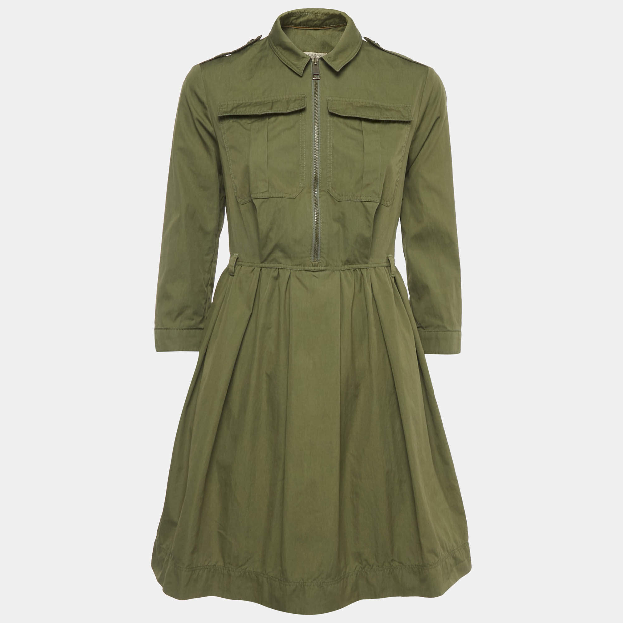 Pre Owned Burberry Brit Olive-Green Cotton Blend Mini Dress S