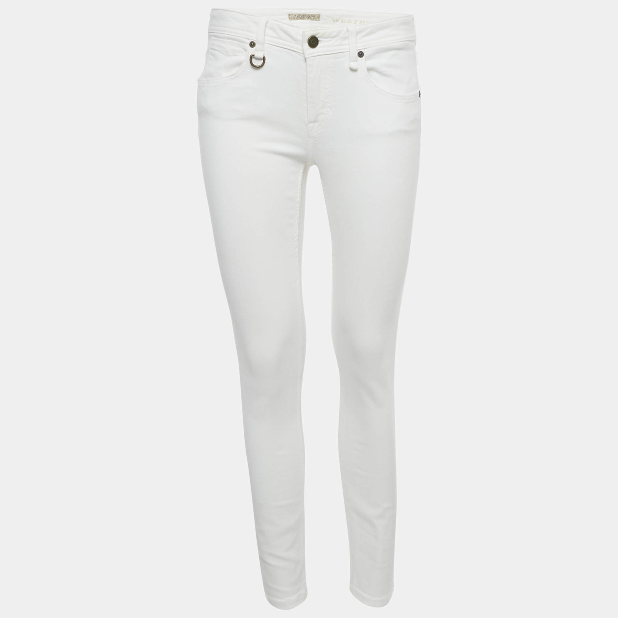 Pre Owned Burberry Brit White Denim Skin Fit Ankle Length Denim M Waist 28"