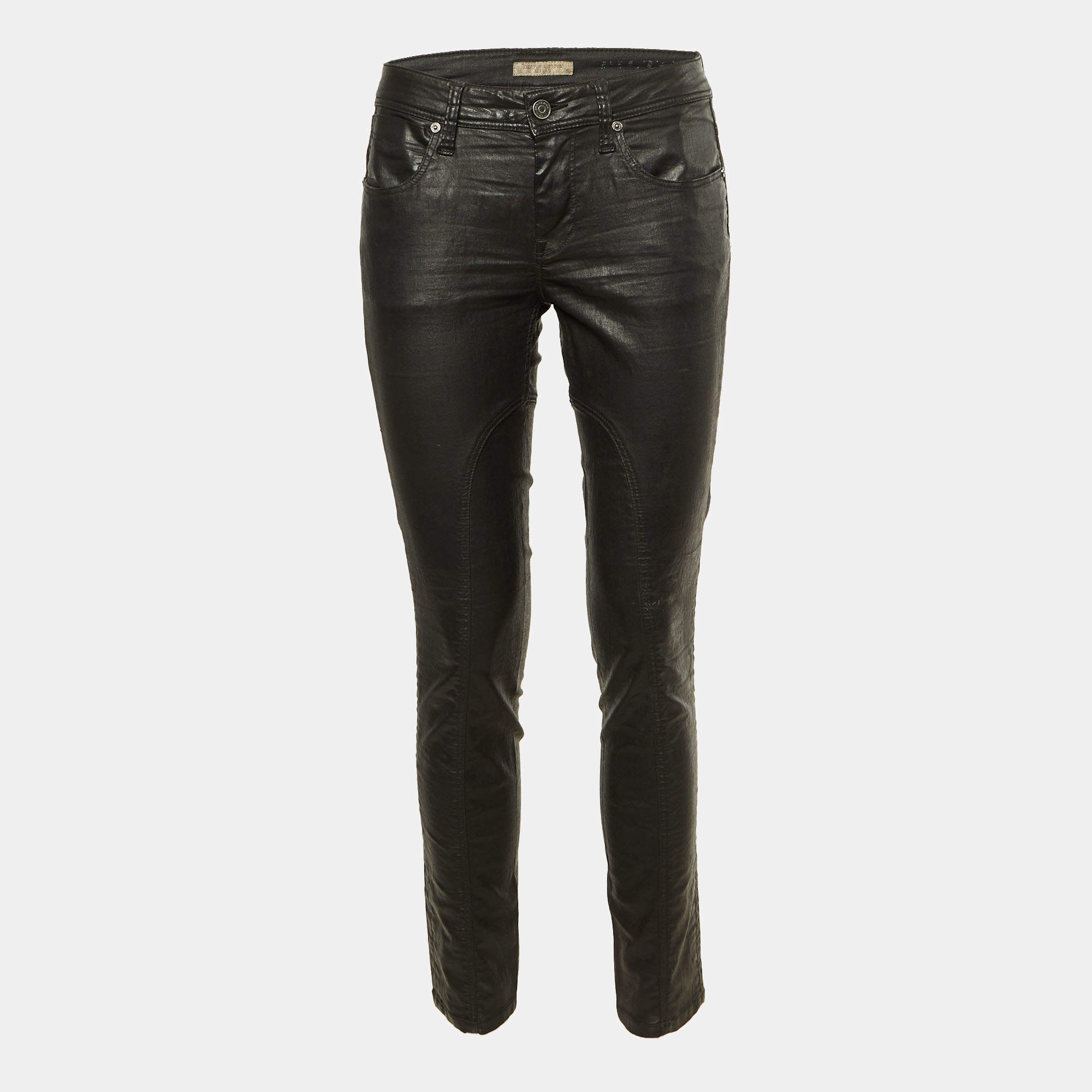 Pre Owned Burberry Brit Black Coated Denim Skinny Leg Jeans M/Waist 30"