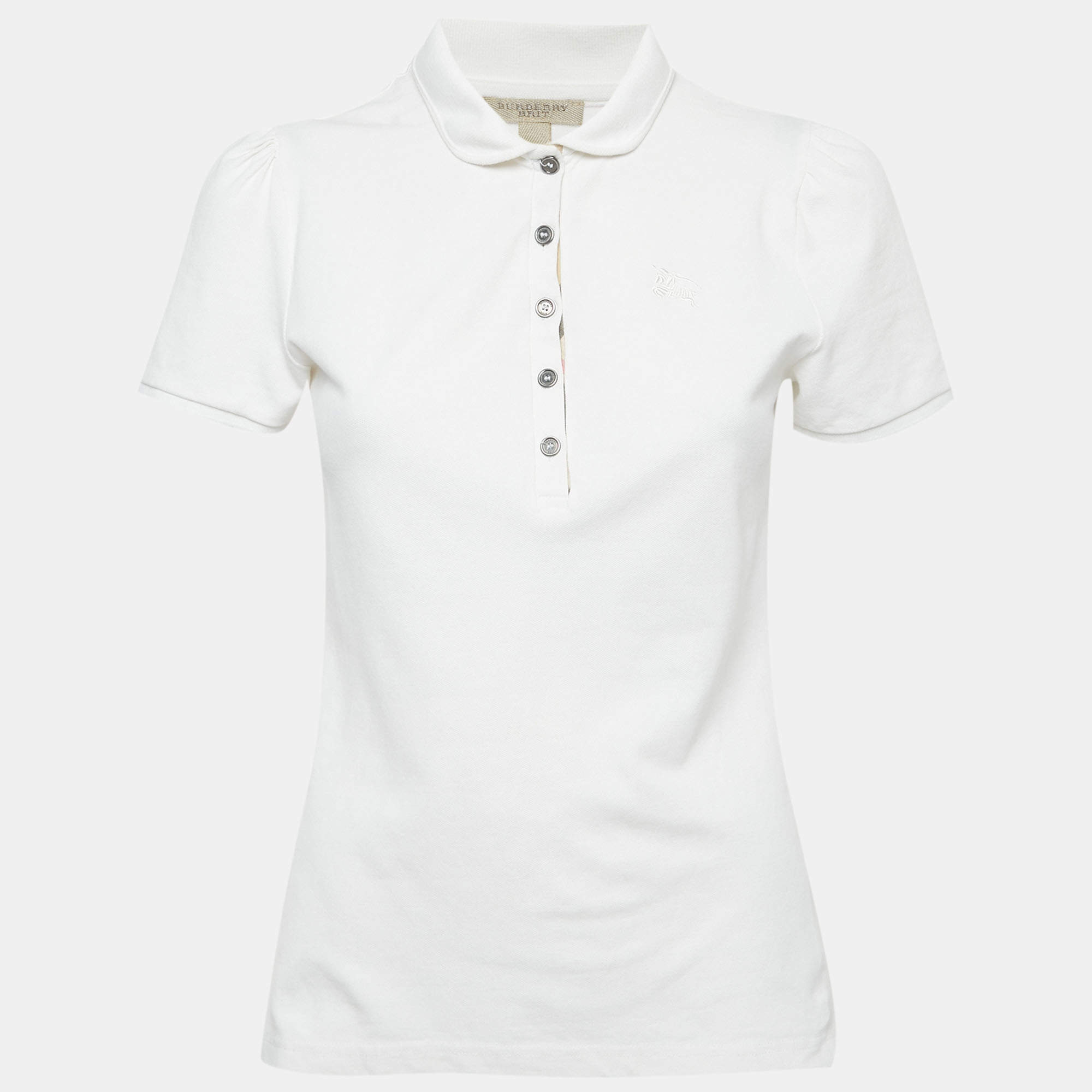 Pre Owned Burberry Brit White Cotton Pique Polo T-Shirt M