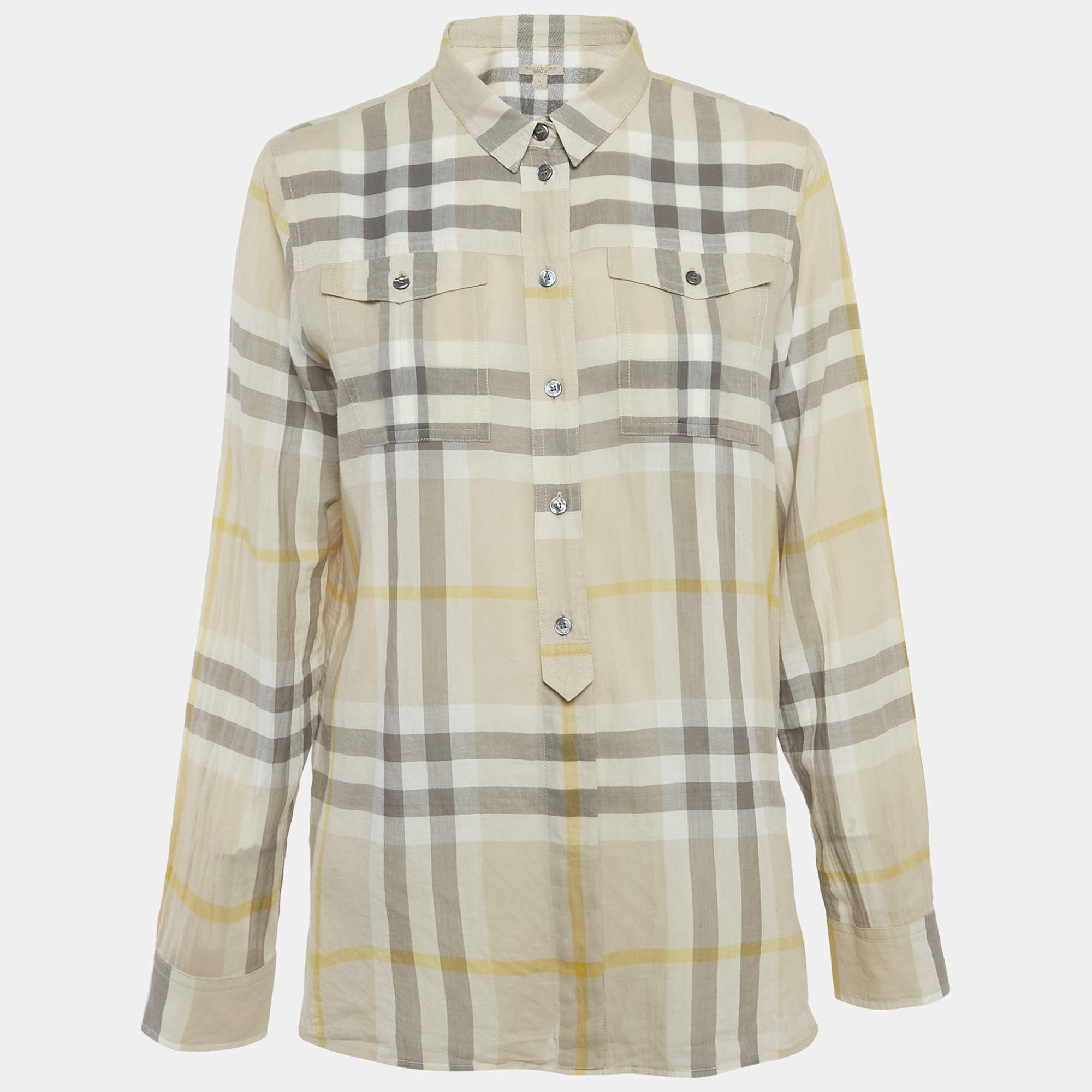 Pre Owned Burberry Brit Beige Nova Check Cotton Button Front Shirt XL