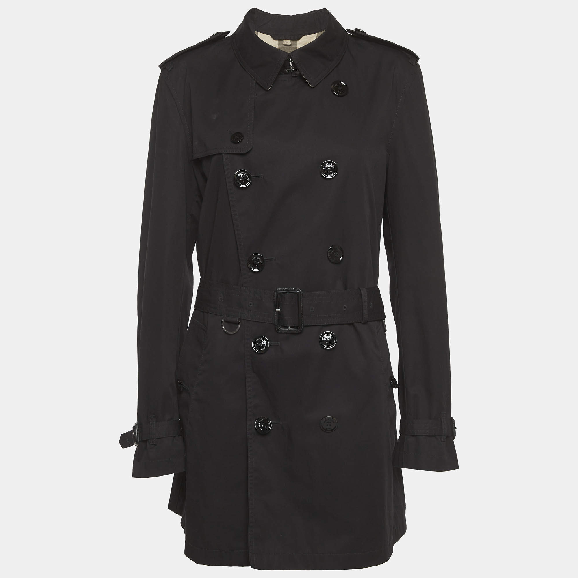 مملوكة مسبقًا Burberry Brit Black Cotton Belted Double Breasted Coat M