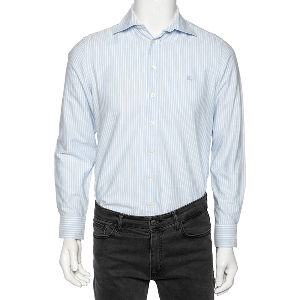 Burberry Brit Blue Striped Cotton Button Front Shirt S