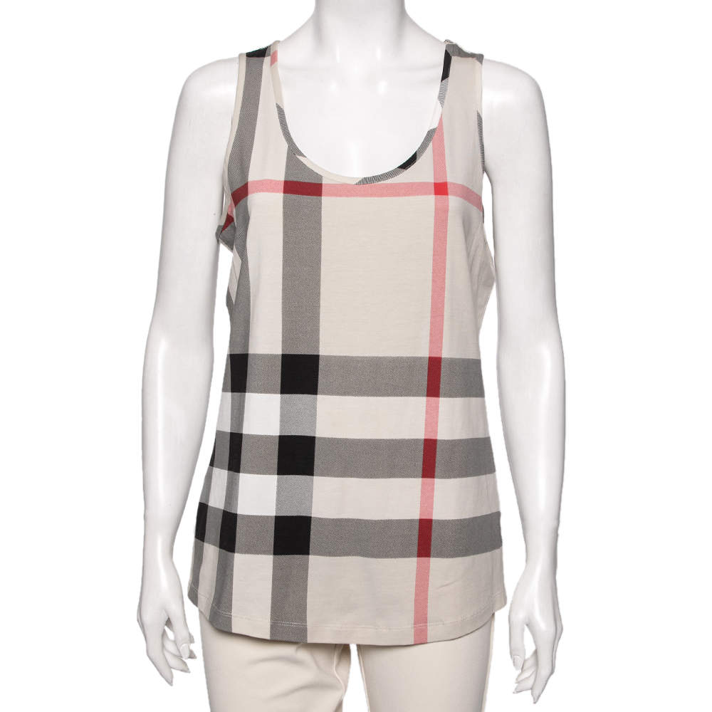 Pre Owned Burberry Brit Cream Cotton Sleeveless Top L