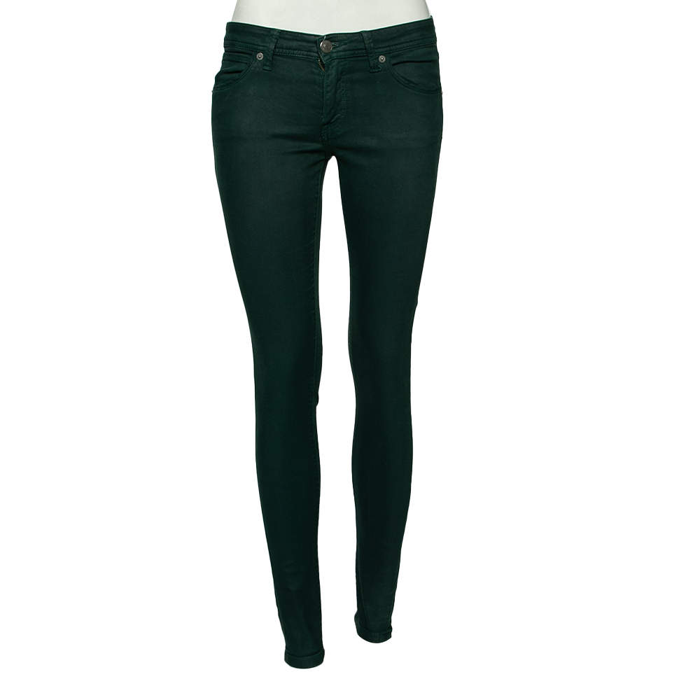 Pre Owned Burberry Brit Green Modal Low Rise Skinny Jeans S
