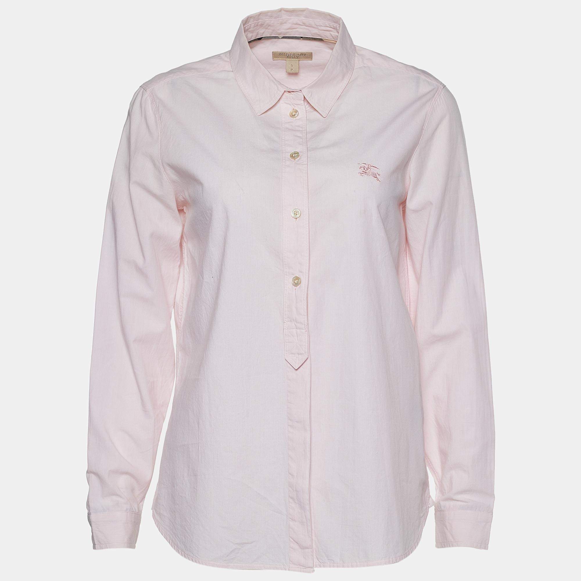 Pre Owned Burberry Brit Pink Striped Stretch Cotton Button Front Shirt S