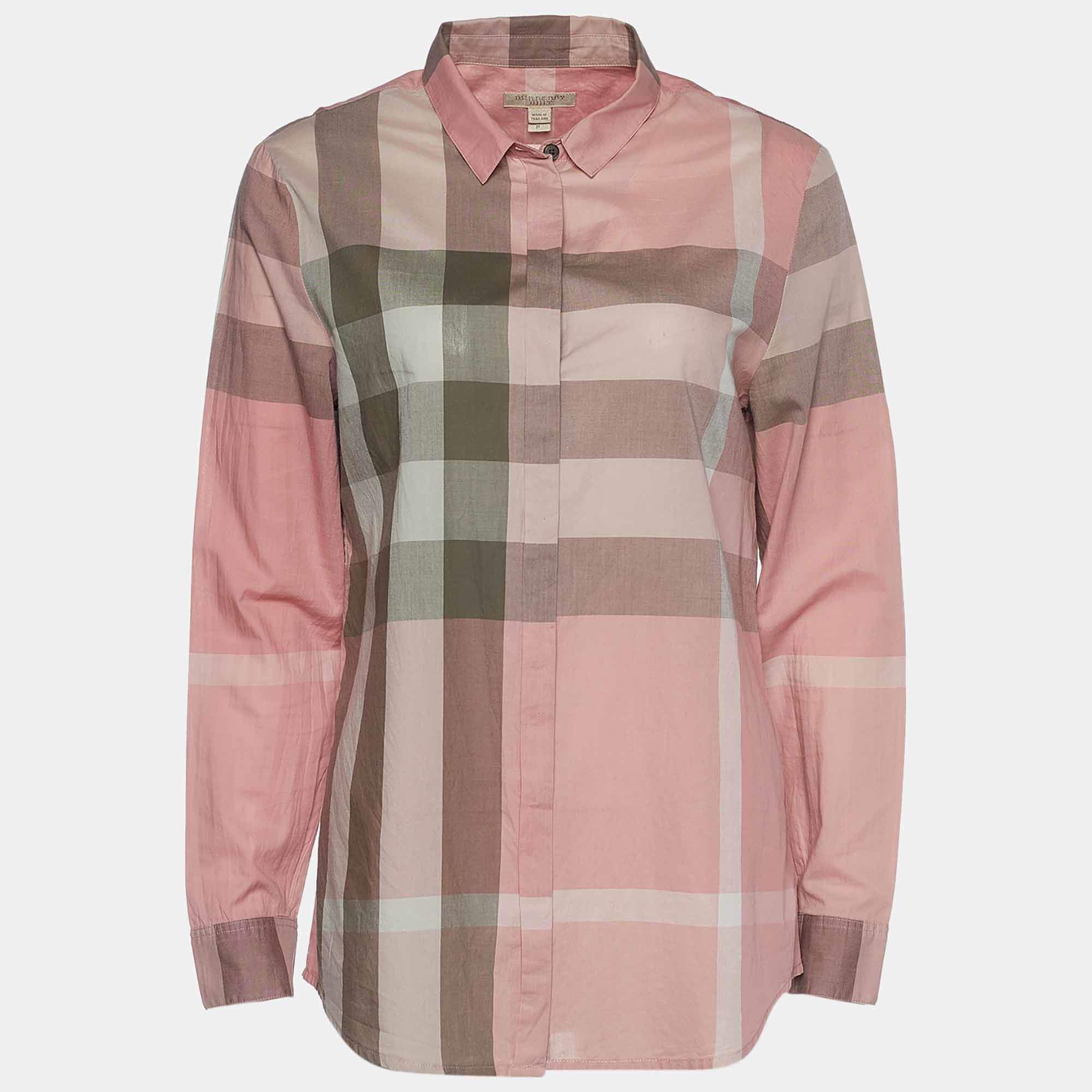 Burberry Brit Pink Check Print Cotton Button Front Shirt S Burberry Brit |  TLC